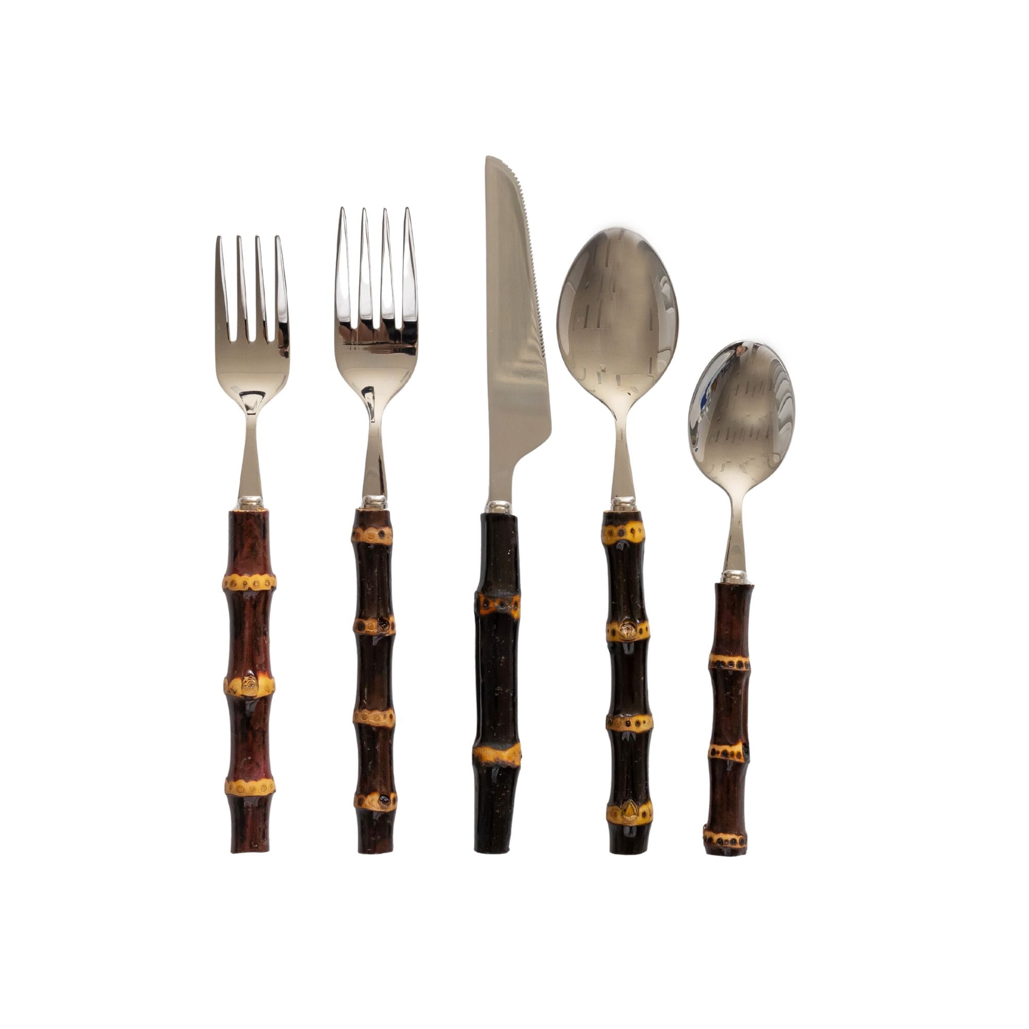 Buy Luxe Cushions & Linens - Burnt Bamboo 5pce Cutlery Set - By Luxe & Beau Designs