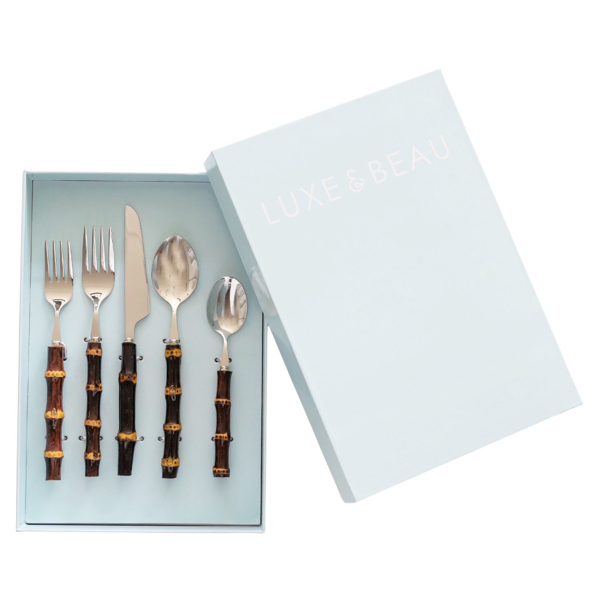 Buy Luxe Cushions & Linens - Burnt Bamboo 5pce Cutlery Set - By Luxe & Beau Designs
