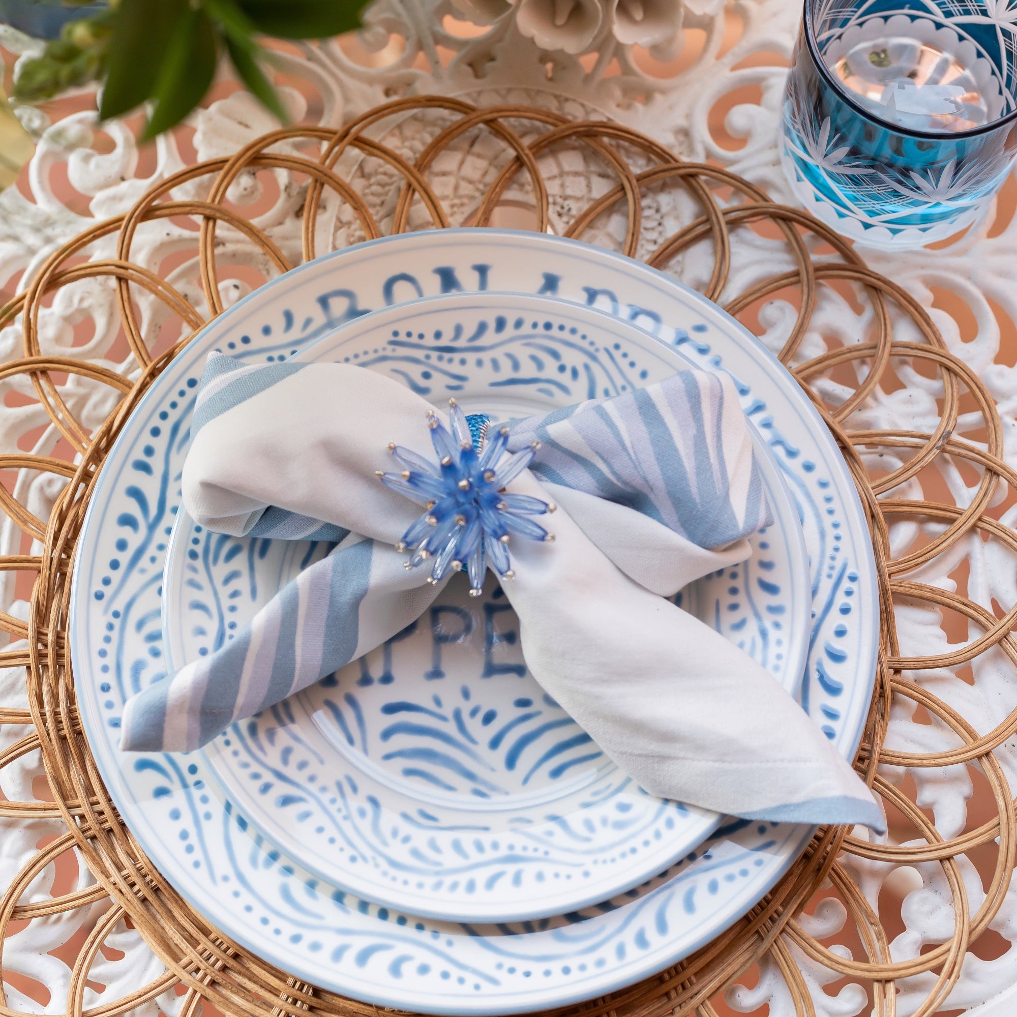 Blue Beaded Napkin Rings (Set Of 4) - LUXE AND BEAU