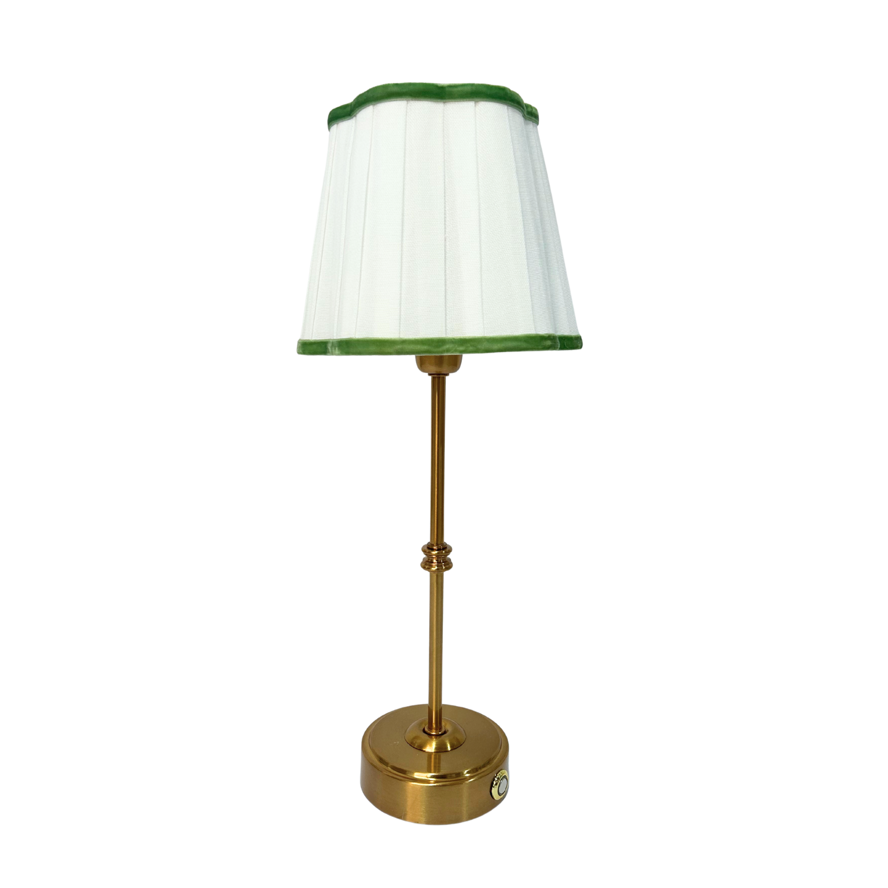 Green Velvet Scallop Trim Shade & Gold Base - USB Table Lamp - LUXE AND BEAU