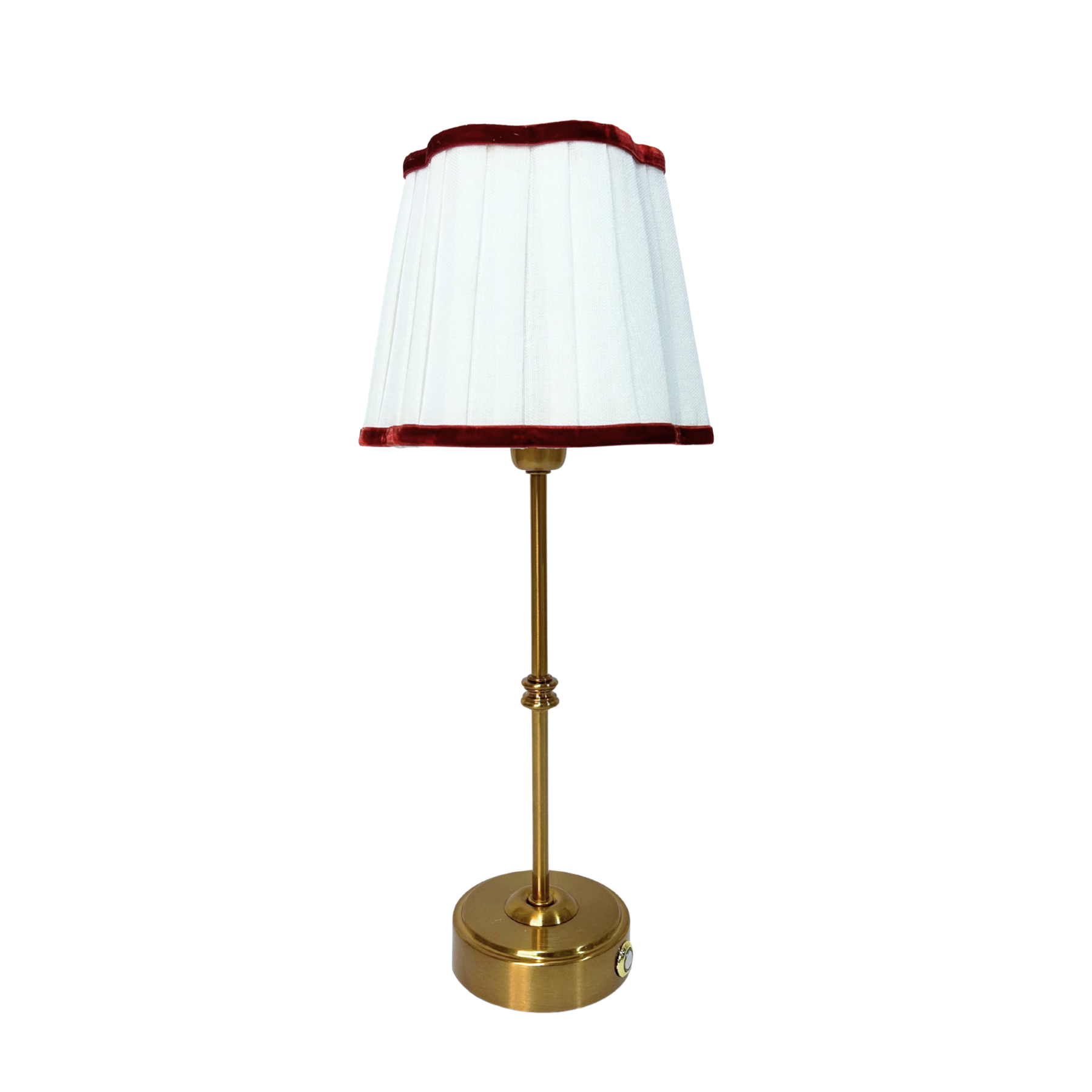 Red Velvet Scallop Trim Shade & Gold Base - USB Table Lamp - LUXE AND BEAU