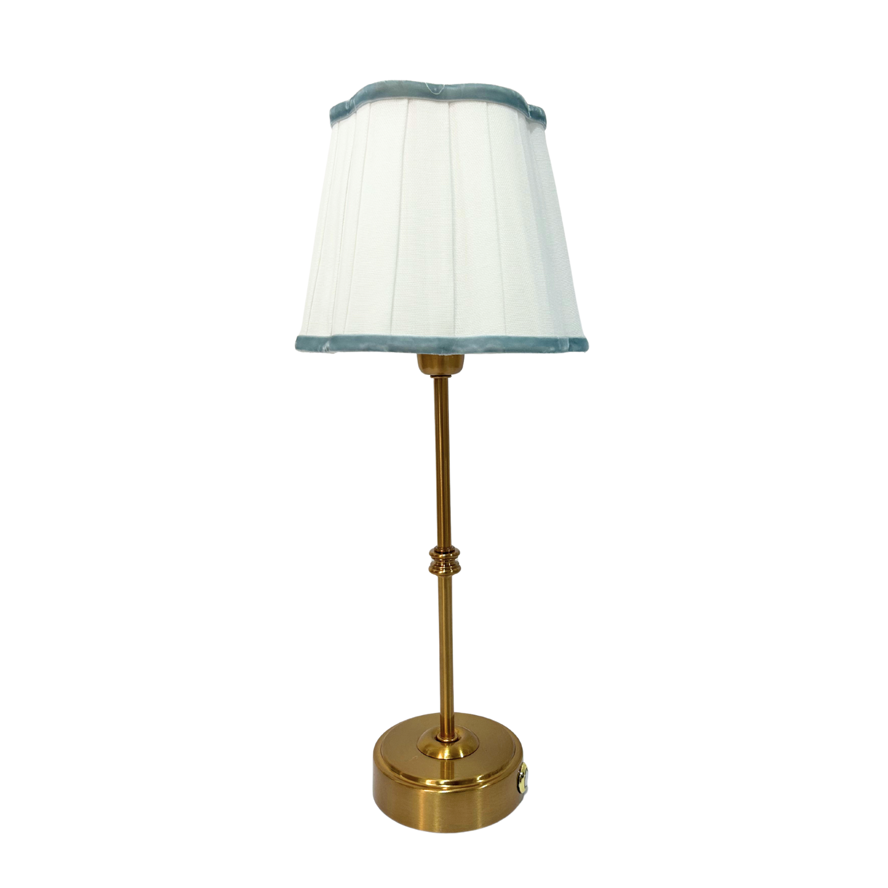 Blue Velvet Scallop Trim Shade & Gold Base - USB Table Lamp - LUXE AND BEAU