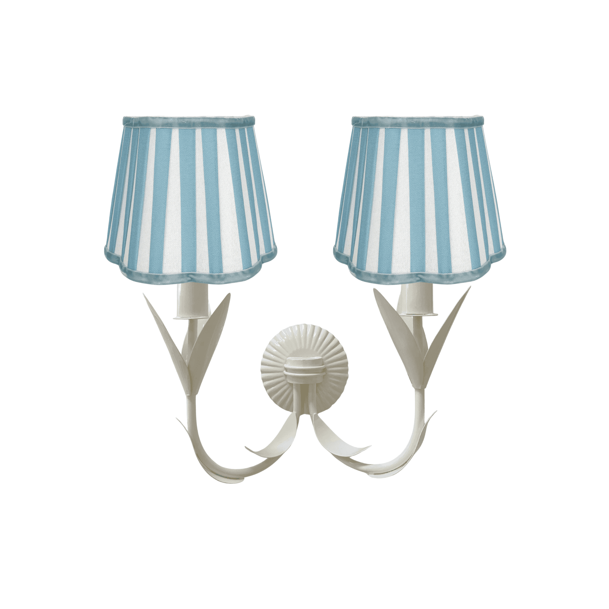 Blue Stripe Scallop Lamp Shade and La Fleur Ivory Wall Sconce - LUXE AND BEAU