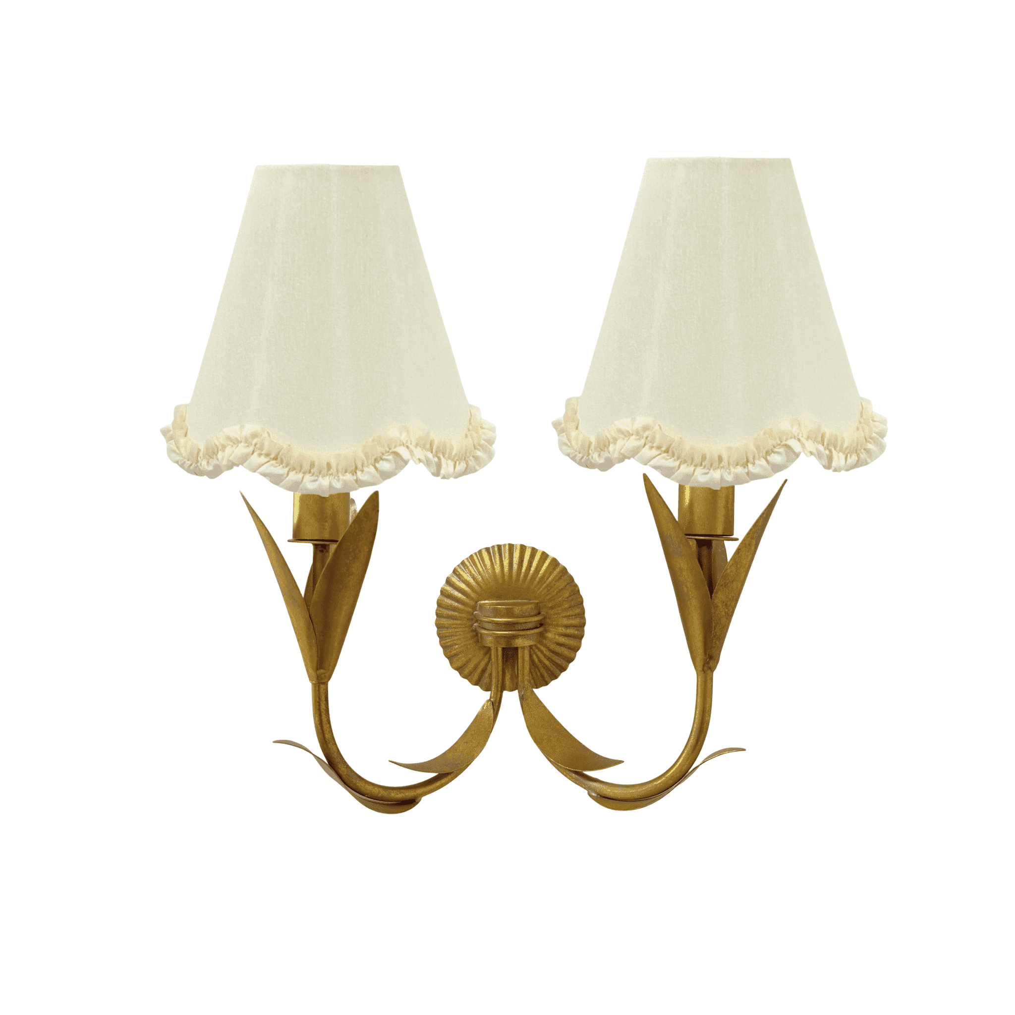 Ivory Scallop Ruffle Lamp Shade and La Fleur Antique Gold Wall Sconce - LUXE AND BEAU
