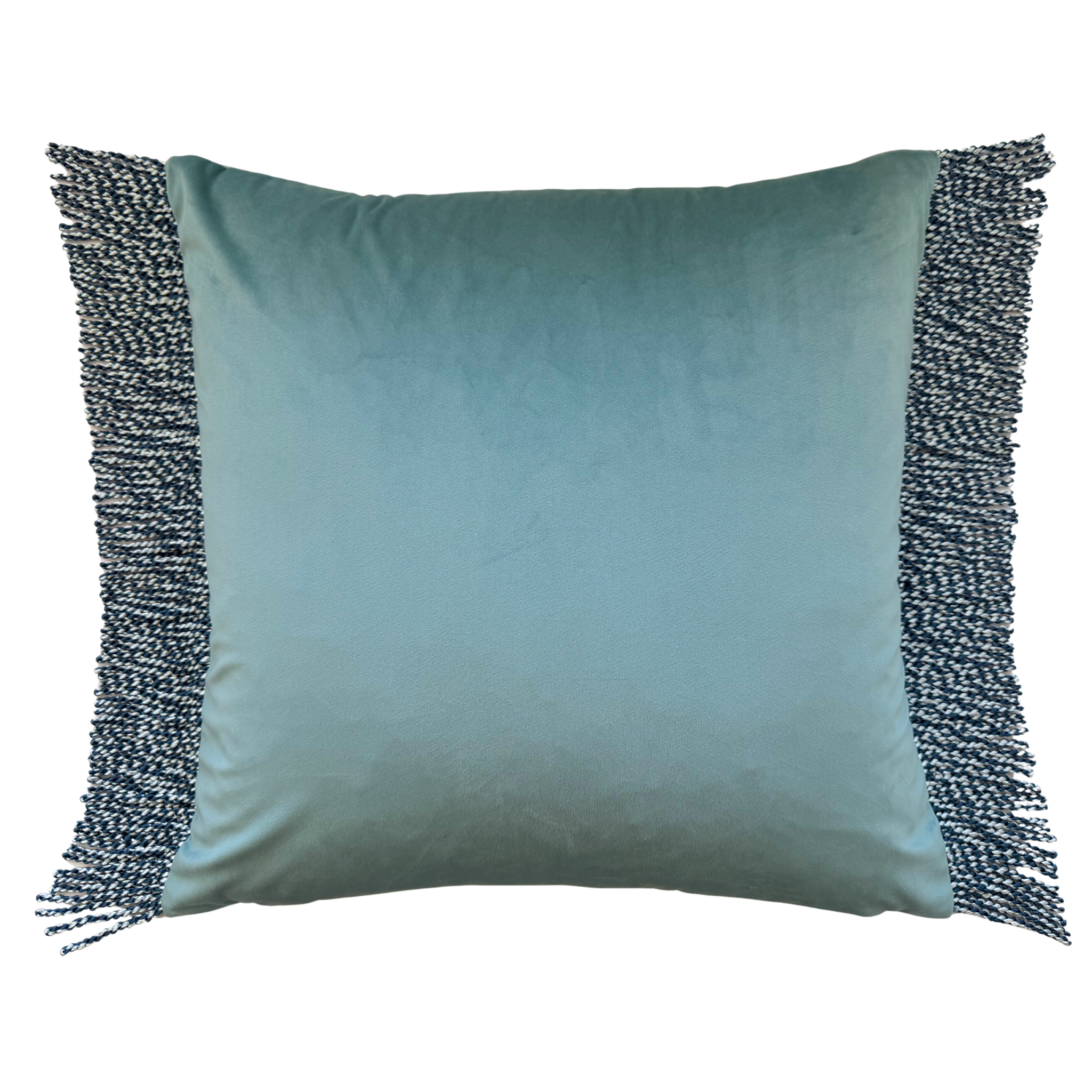 Bullion Fringe Bleu Velvet Cushion Cover 50x50cm - LUXE AND BEAU