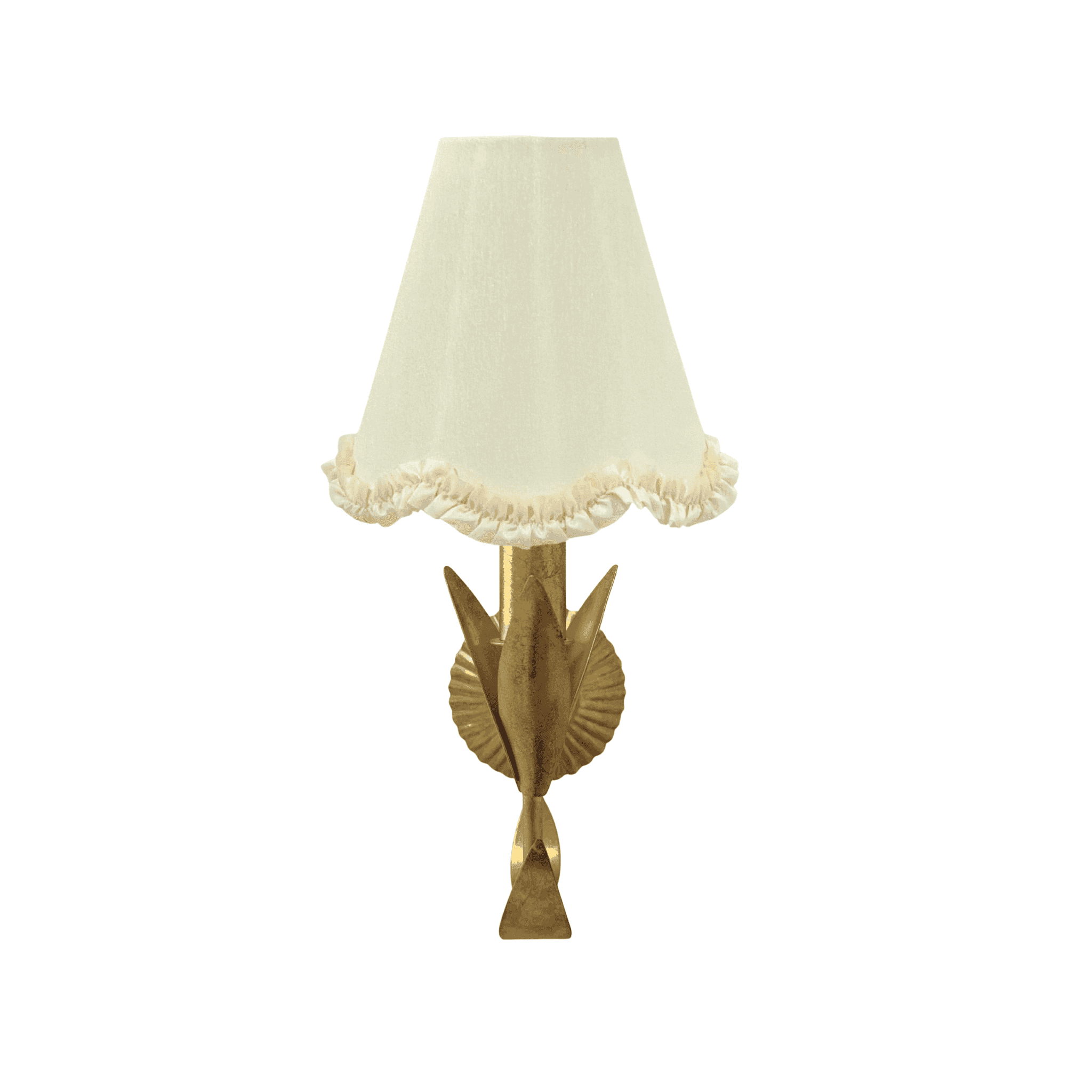 Ivory Scallop Ruffle Lamp Shade and La Fleur Antique Gold Wall Sconce - LUXE AND BEAU