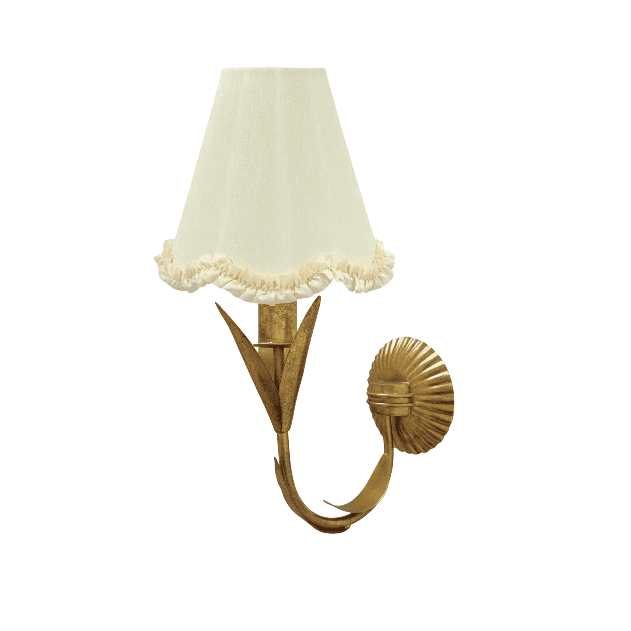 Ivory Scallop Ruffle Lamp Shade and La Fleur Antique Gold Wall Sconce - LUXE AND BEAU