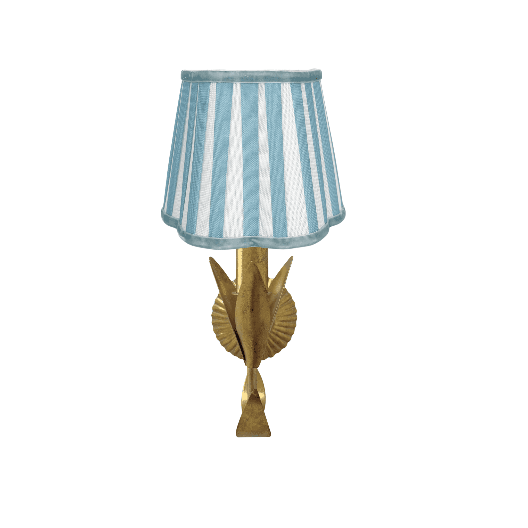 Blue Stripe Scallop Lamp Shade and La Fleur Antique Gold Wall Sconce - LUXE AND BEAU
