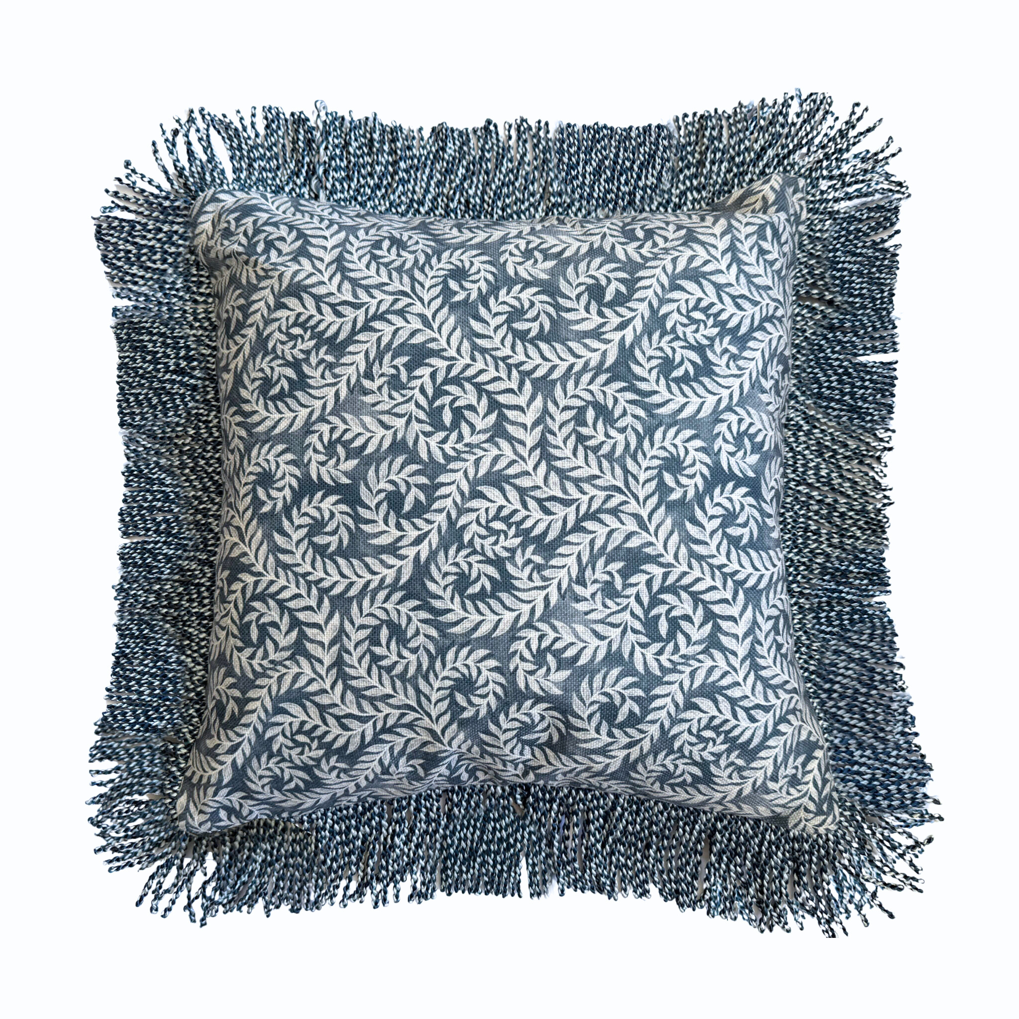 Bullion Fringe Bleu Vine Cushion Cover 50x50cm - LUXE AND BEAU