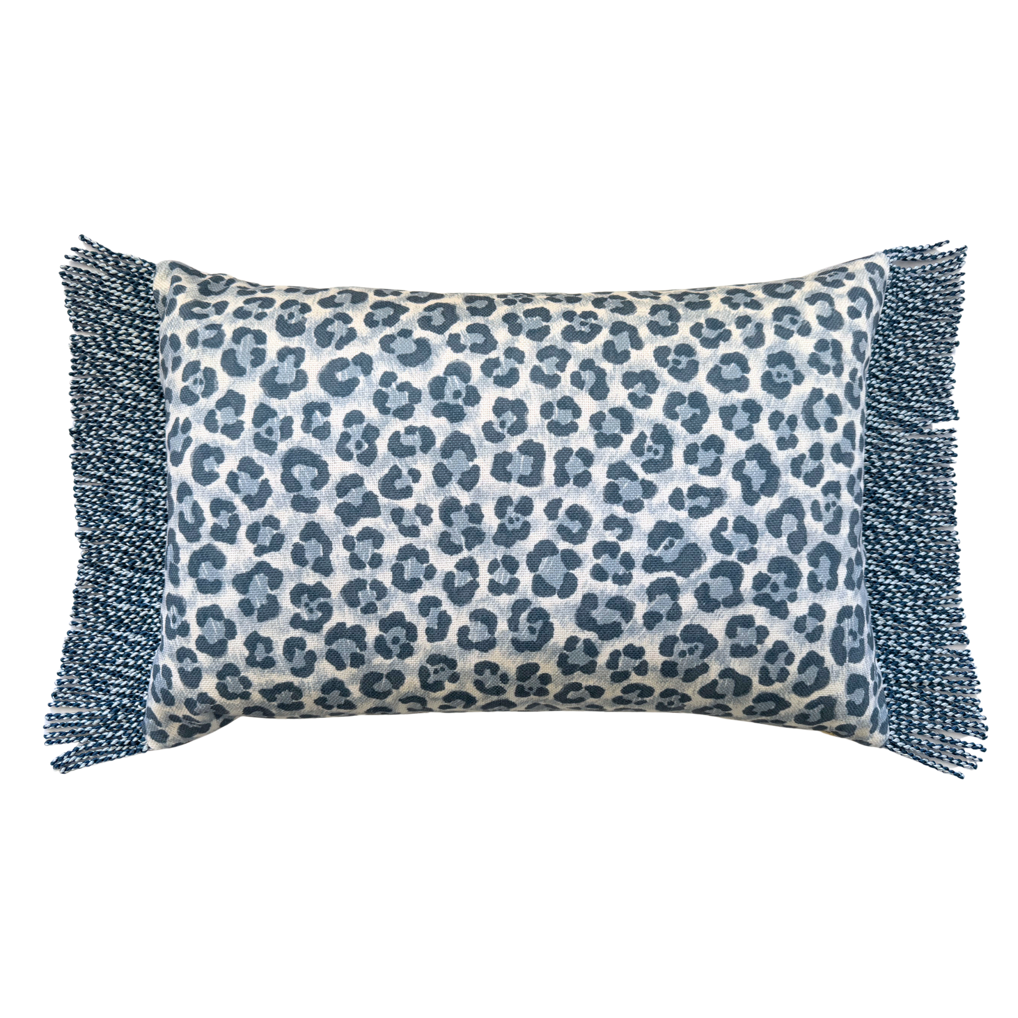 Bullion Fringe Bleu Leopard Cushion Cover 40x60cm - LUXE AND BEAU