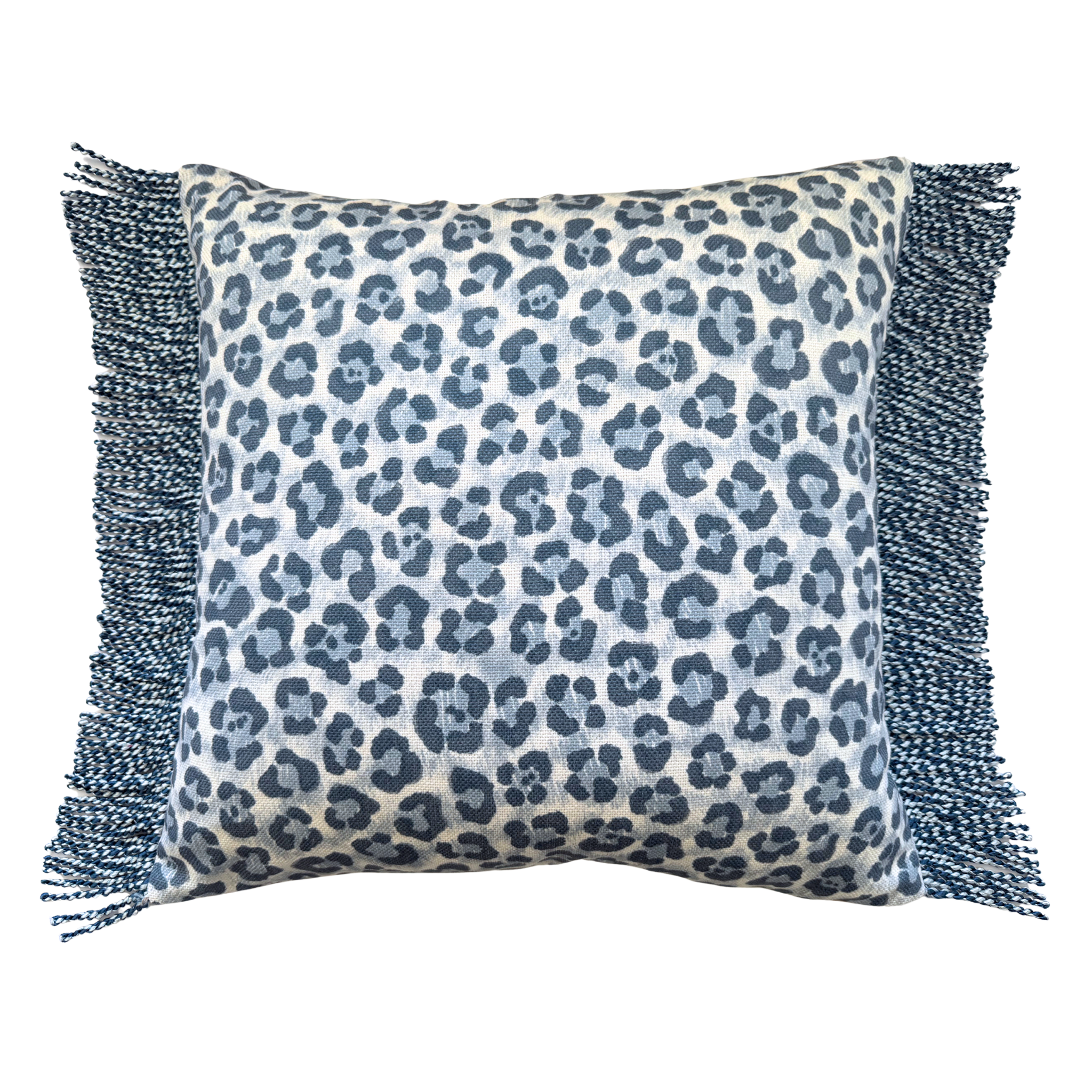 Bullion Fringe Bleu Leopard Cushion Cover 50x50cm - LUXE AND BEAU