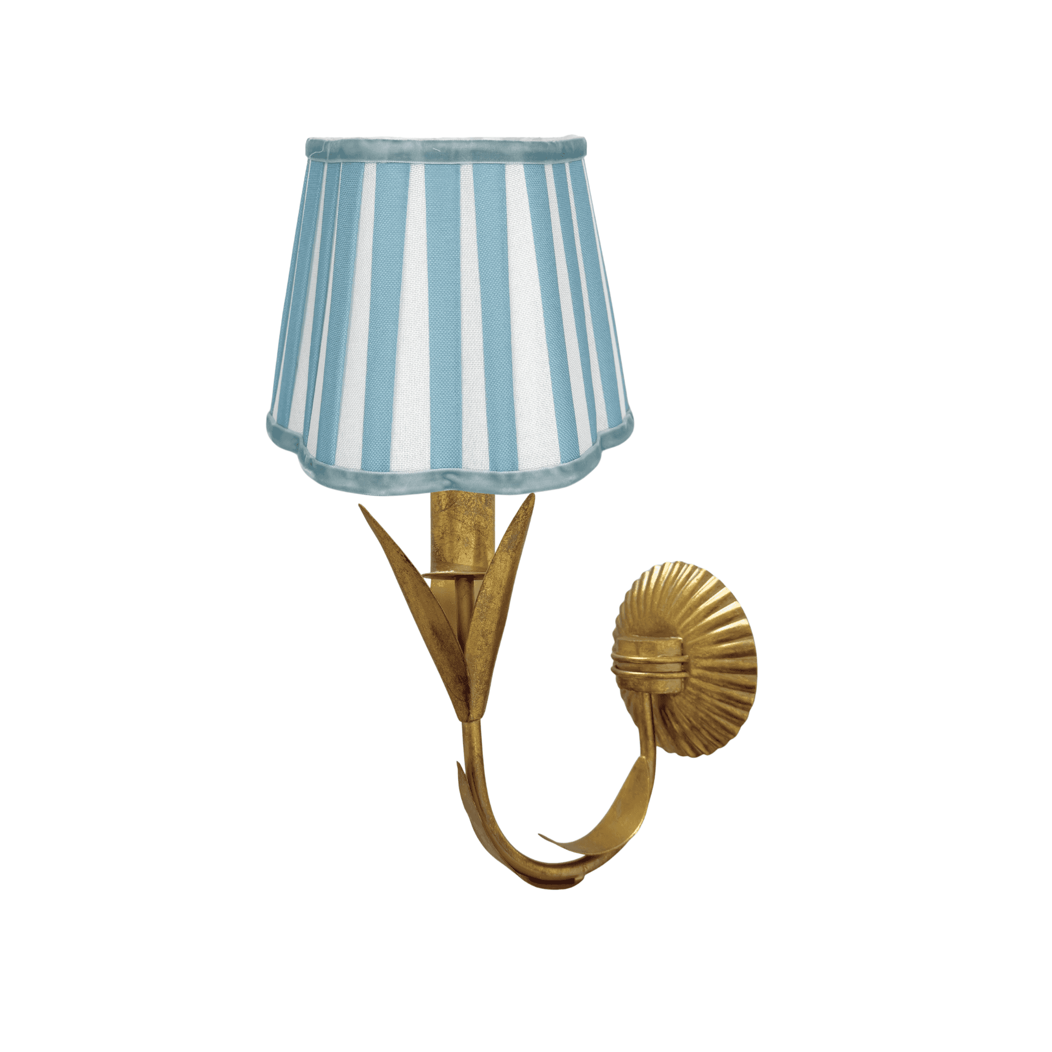 Blue Stripe Scallop Lamp Shade and La Fleur Antique Gold Wall Sconce - LUXE AND BEAU