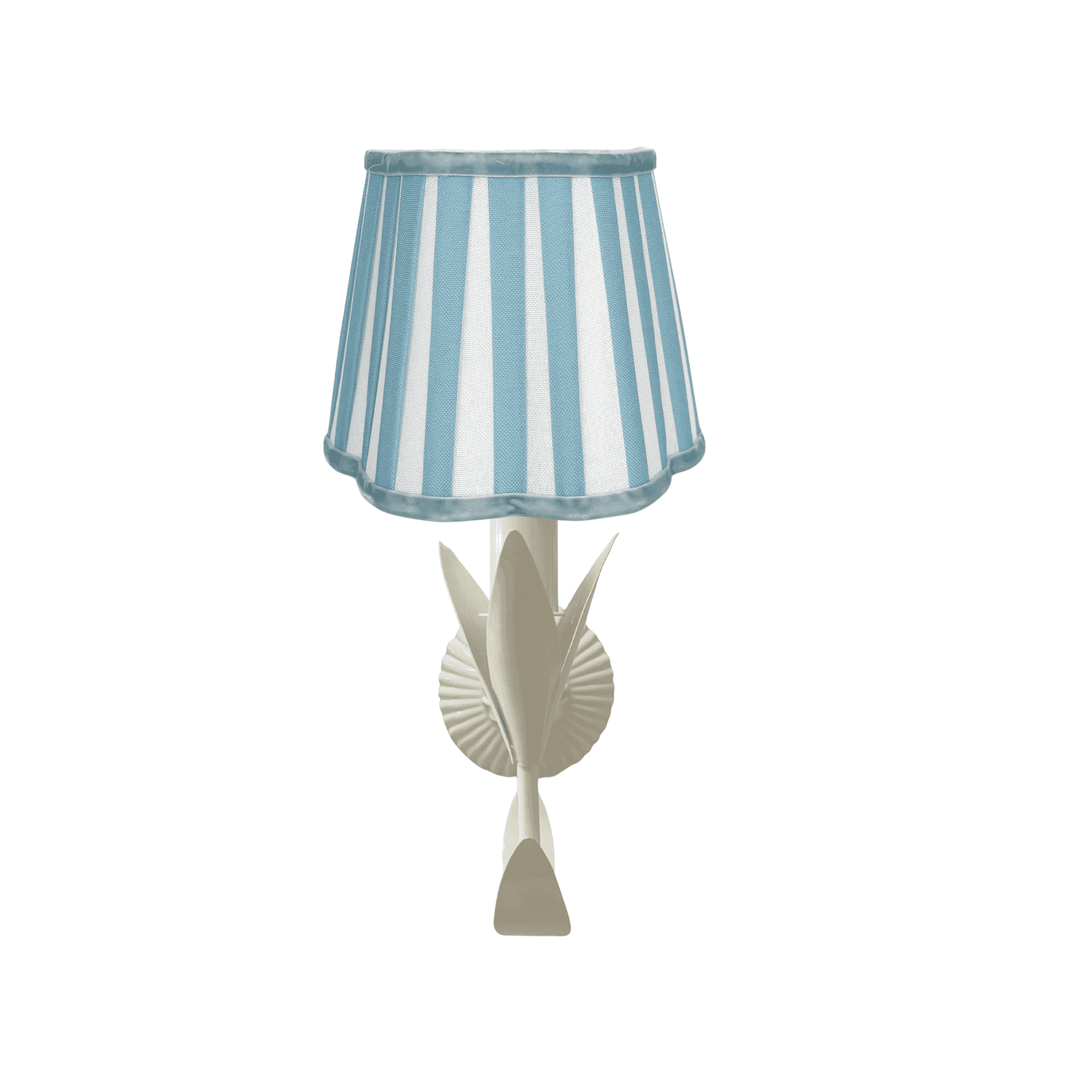 Blue Stripe Scallop Lamp Shade and La Fleur Ivory Wall Sconce - LUXE AND BEAU