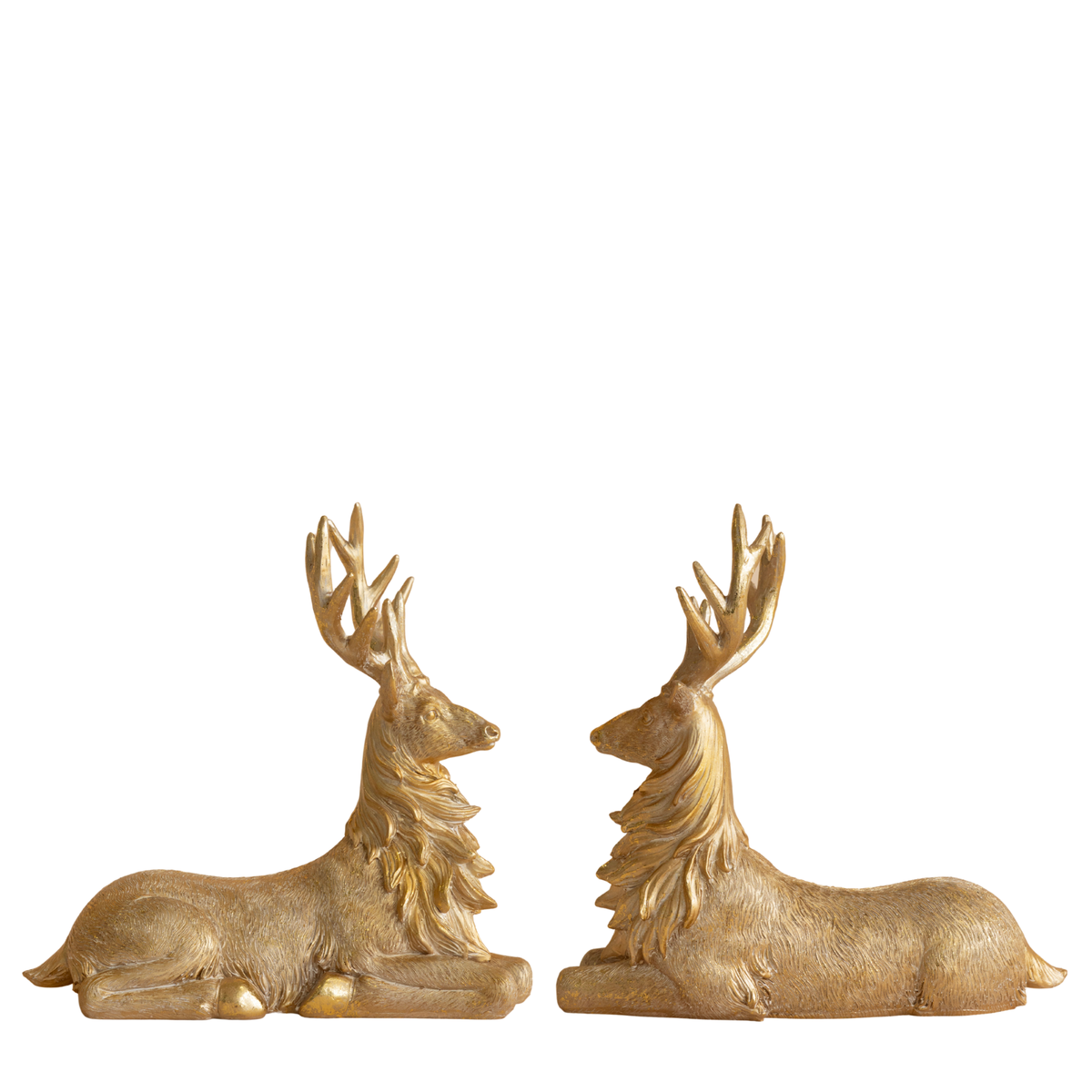Pair of gold resting reindeer