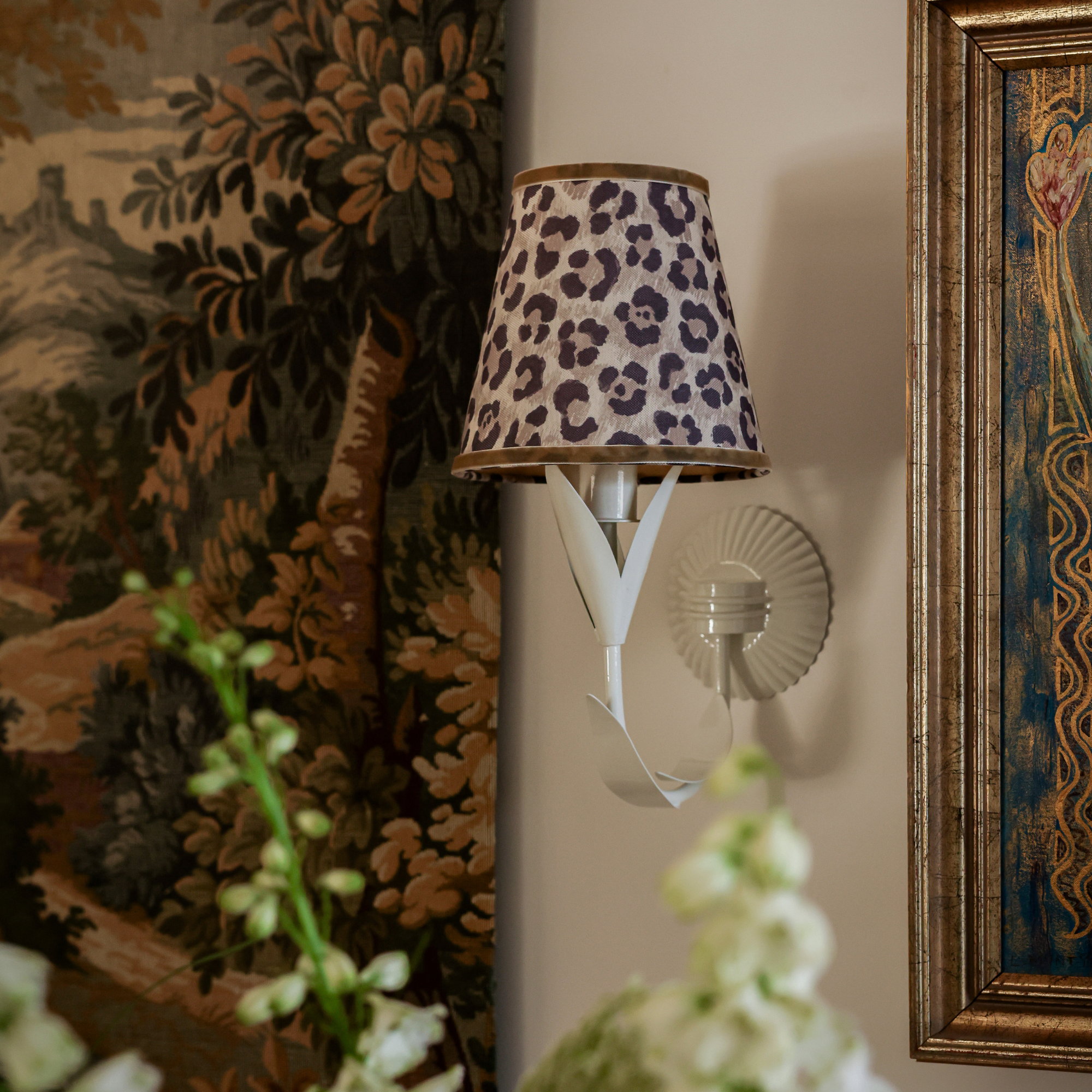 Leopard Shade and La Fleur Ivory Wall Sconce - LUXE AND BEAU