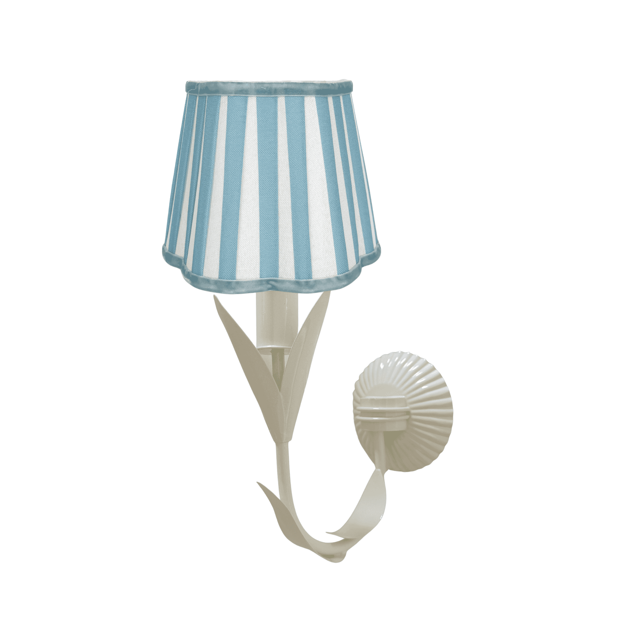 Blue Stripe Scallop Lamp Shade and La Fleur Ivory Wall Sconce - LUXE AND BEAU