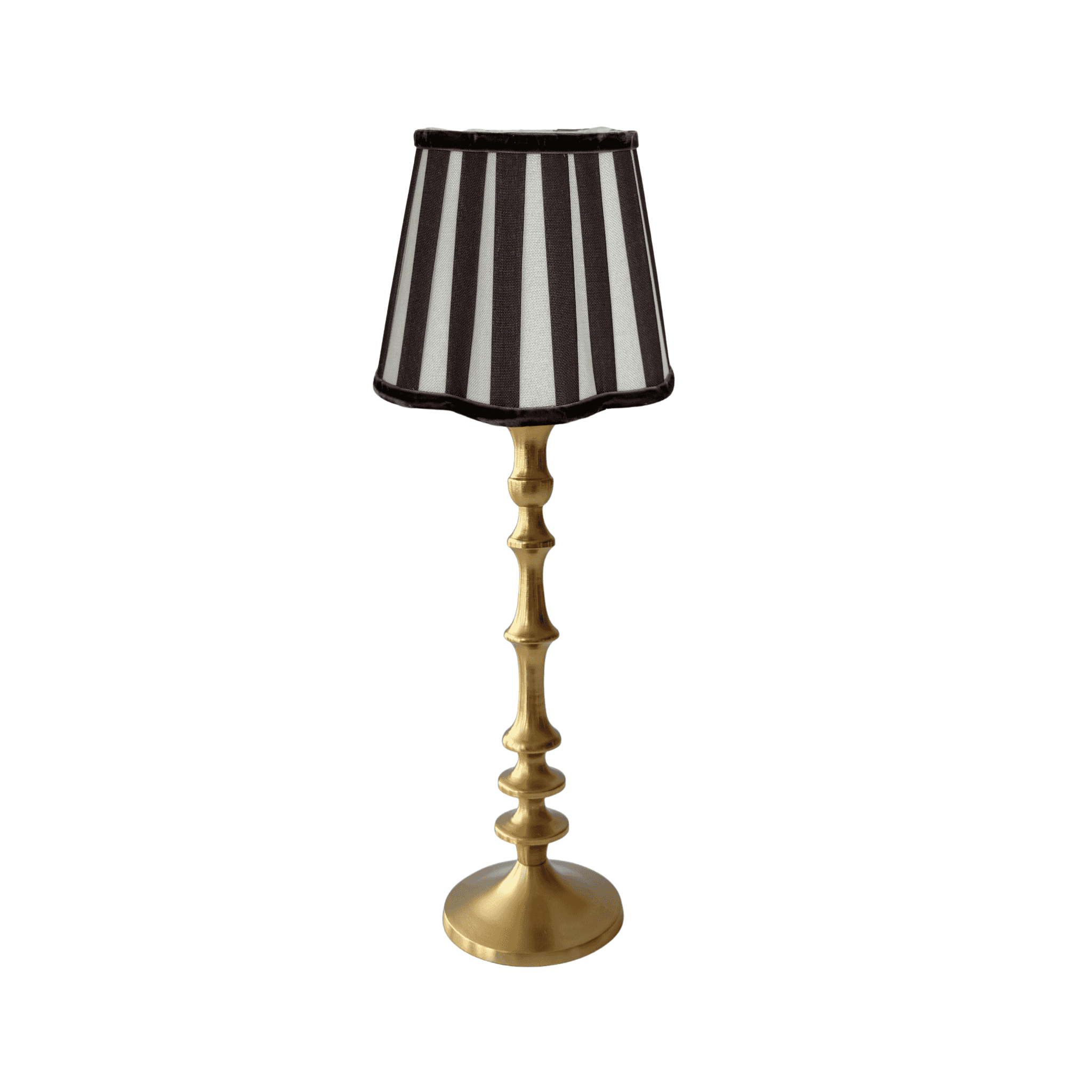 Black Stripe Scallop Lamp Shade & Brass Base - Table Lamp - LUXE AND BEAU