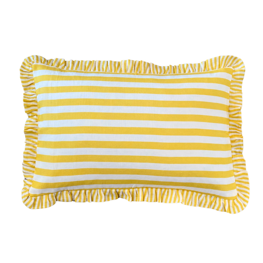 Buy Luxe Cushions & Linens - Yellow Ruffle Stripe Linen Cushion Cover 40 x 60 - By Luxe & Beau Designs 
