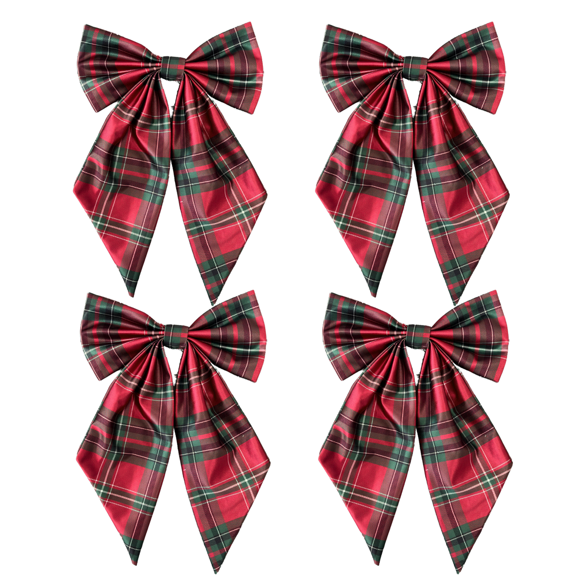 Set of four red tartan bows