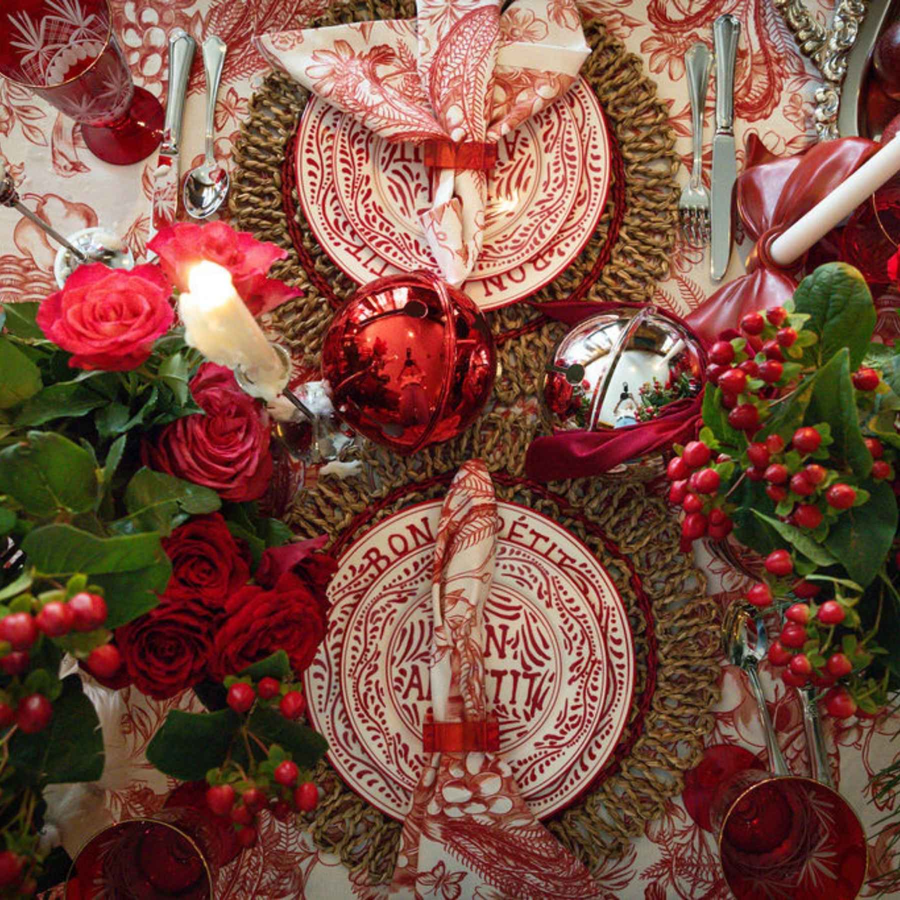 Rouge Fruit Toile Napkins (Set of 4) - LUXE AND BEAU