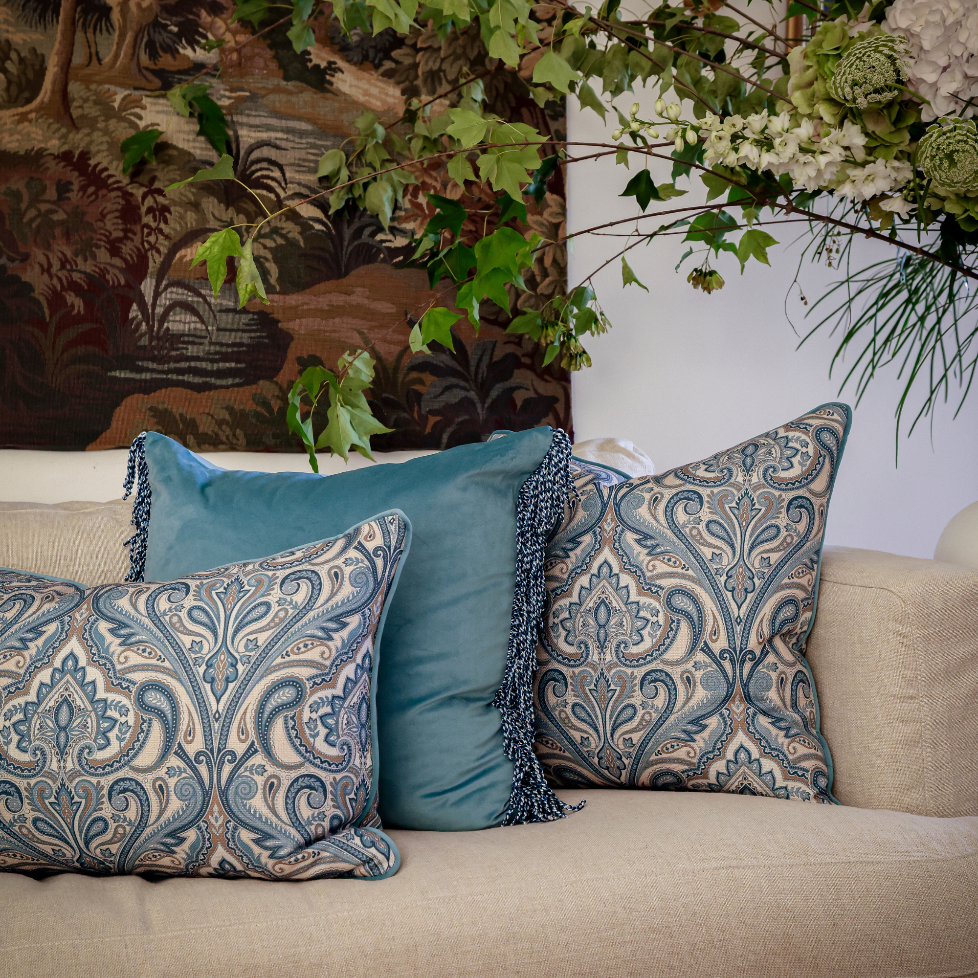 Bleu Paisley Cushion Cover 50x50cm - LUXE AND BEAU