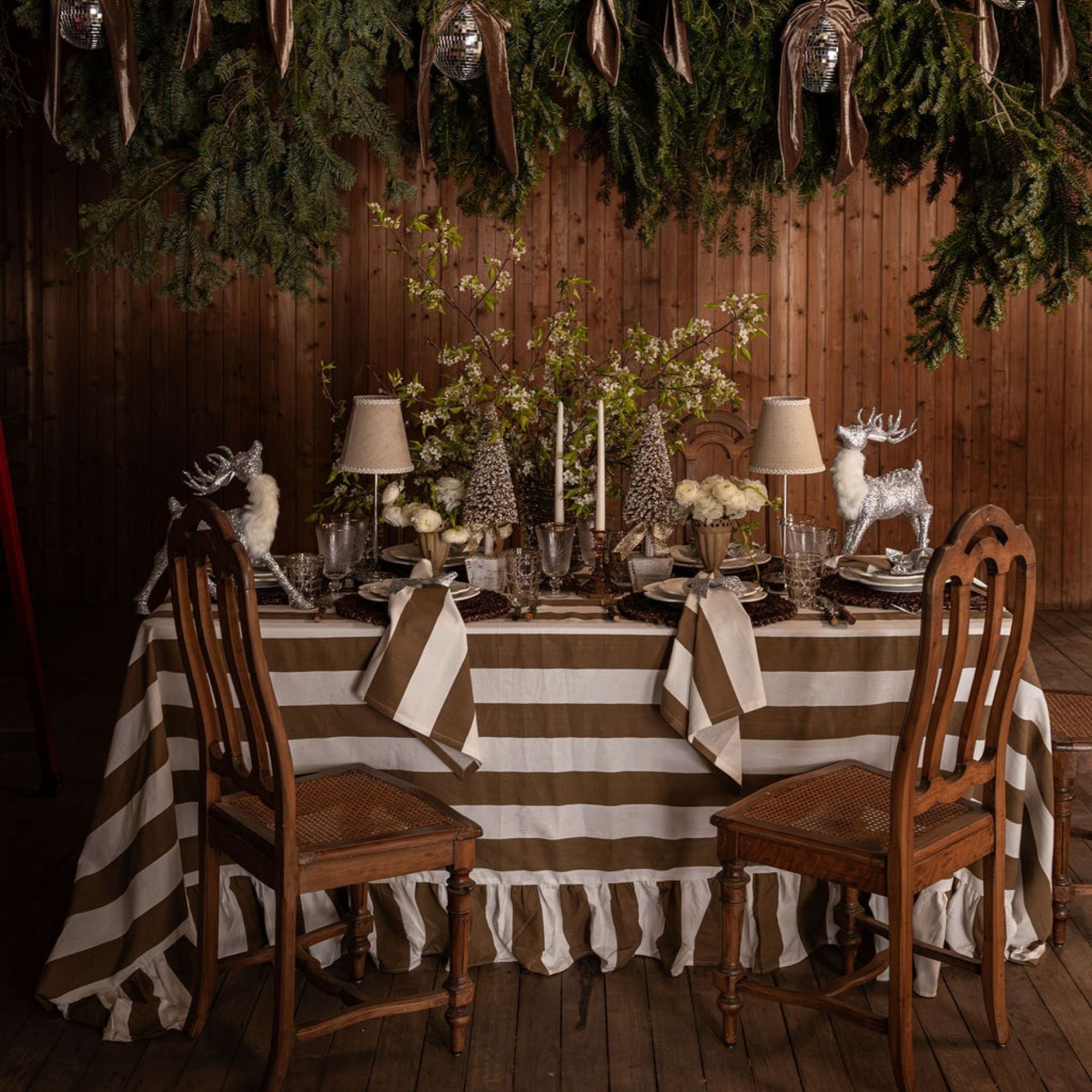 Mocha Ruffle Stripe Table Cloth - LUXE AND BEAU