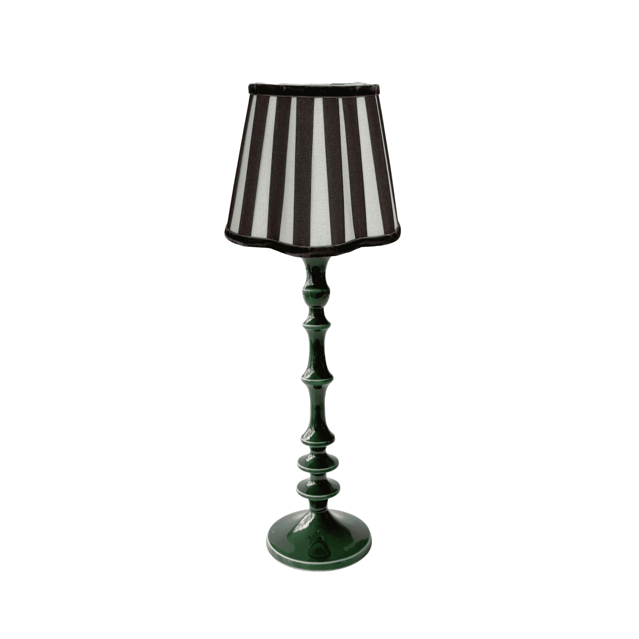 Black Stripe Scallop Lamp Shade & Verdant Green Base - Table Lamp - LUXE AND BEAU