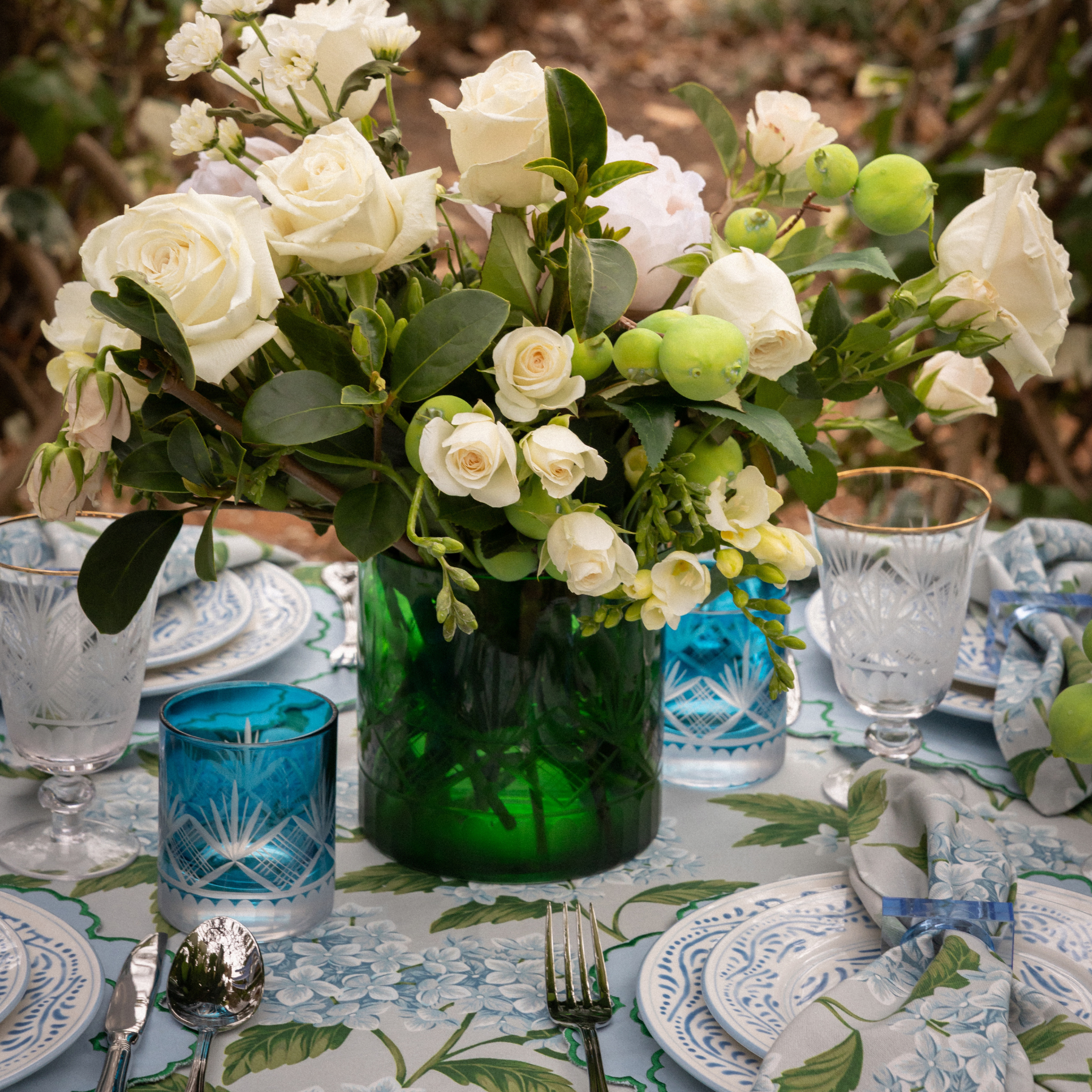 Emerald Green Etched Glass Vase - LUXE AND BEAU