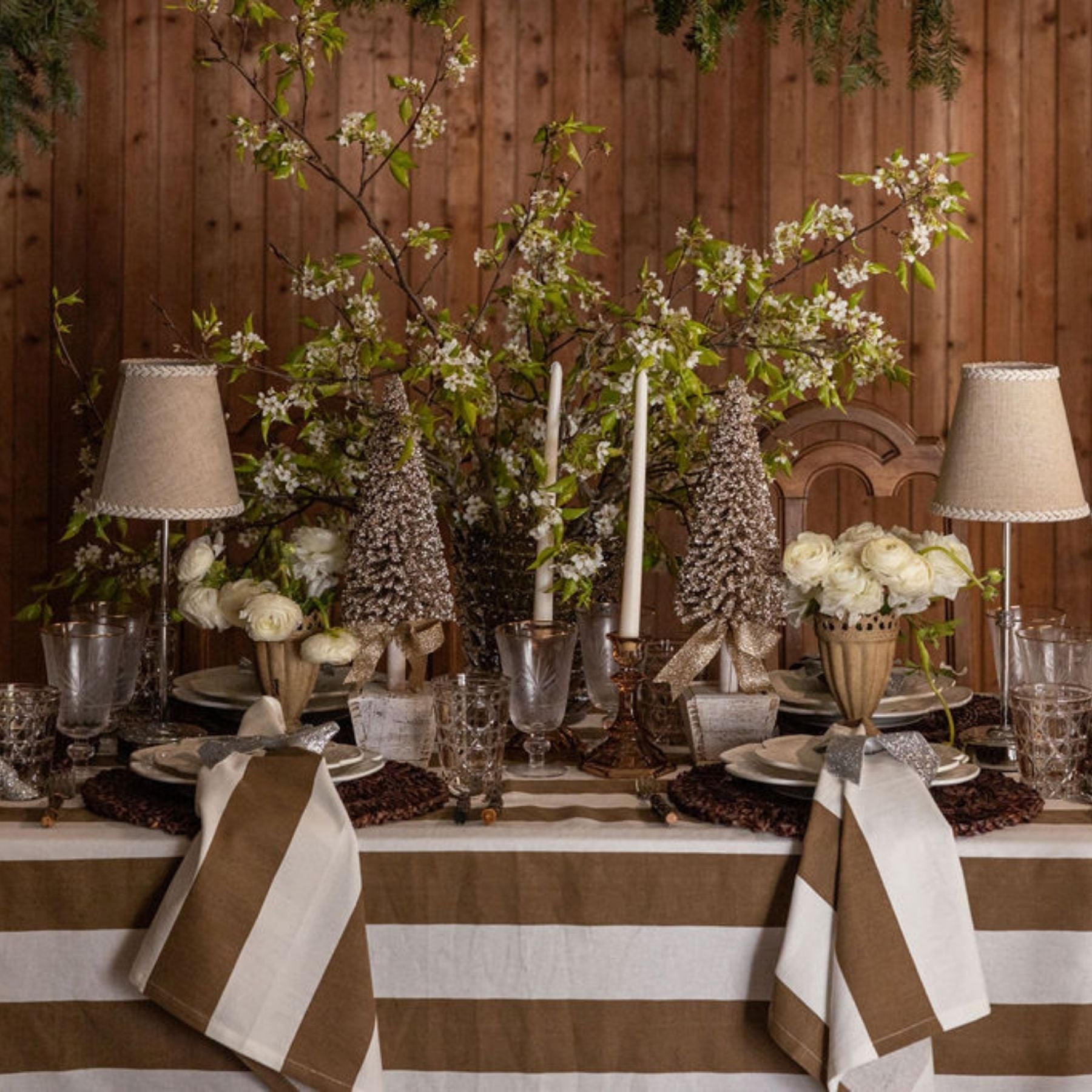 Mocha Ruffle Stripe Table Cloth - LUXE AND BEAU