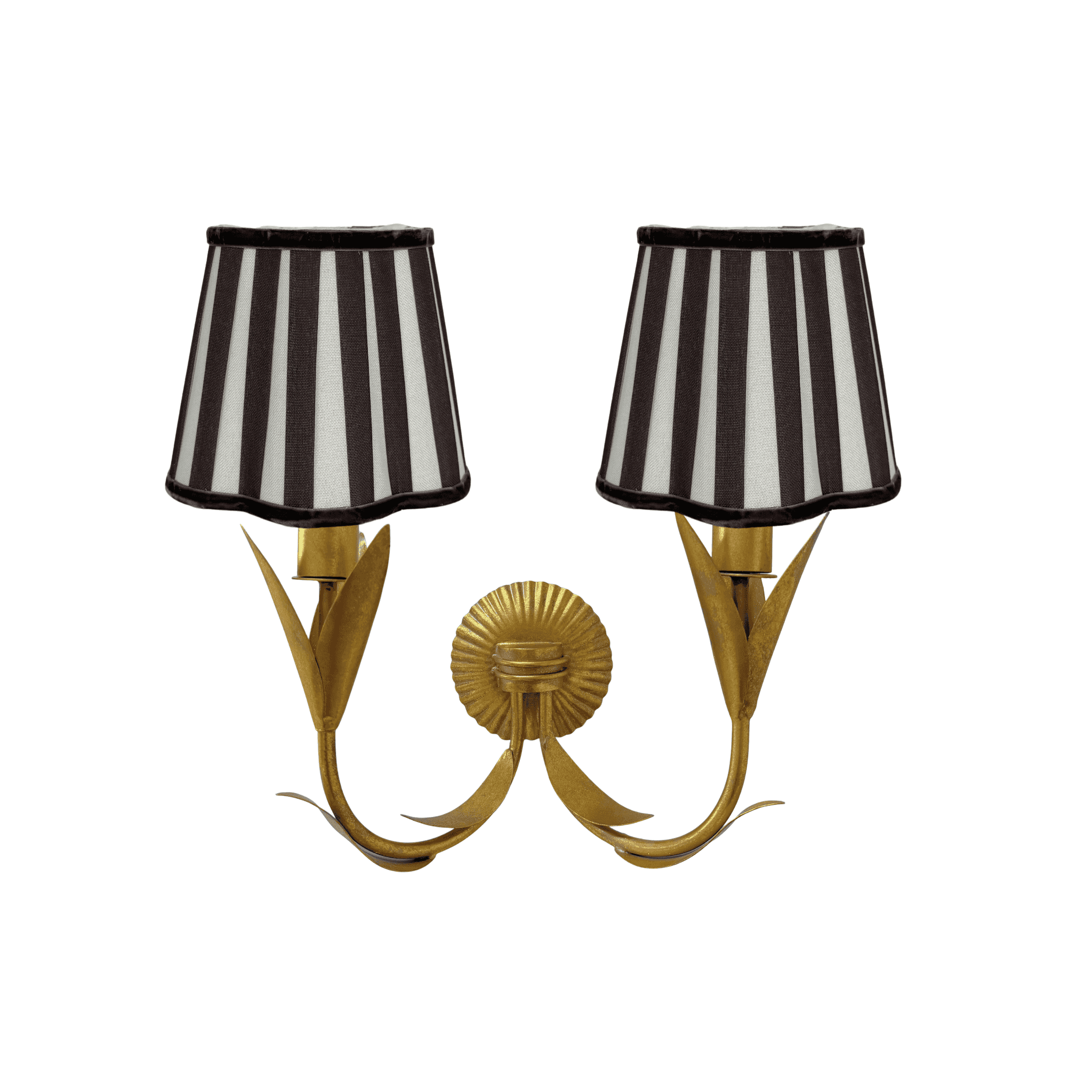 Black Stripe Scallop Lamp Shade and La Fleur Antique Gold Wall Sconce - LUXE AND BEAU