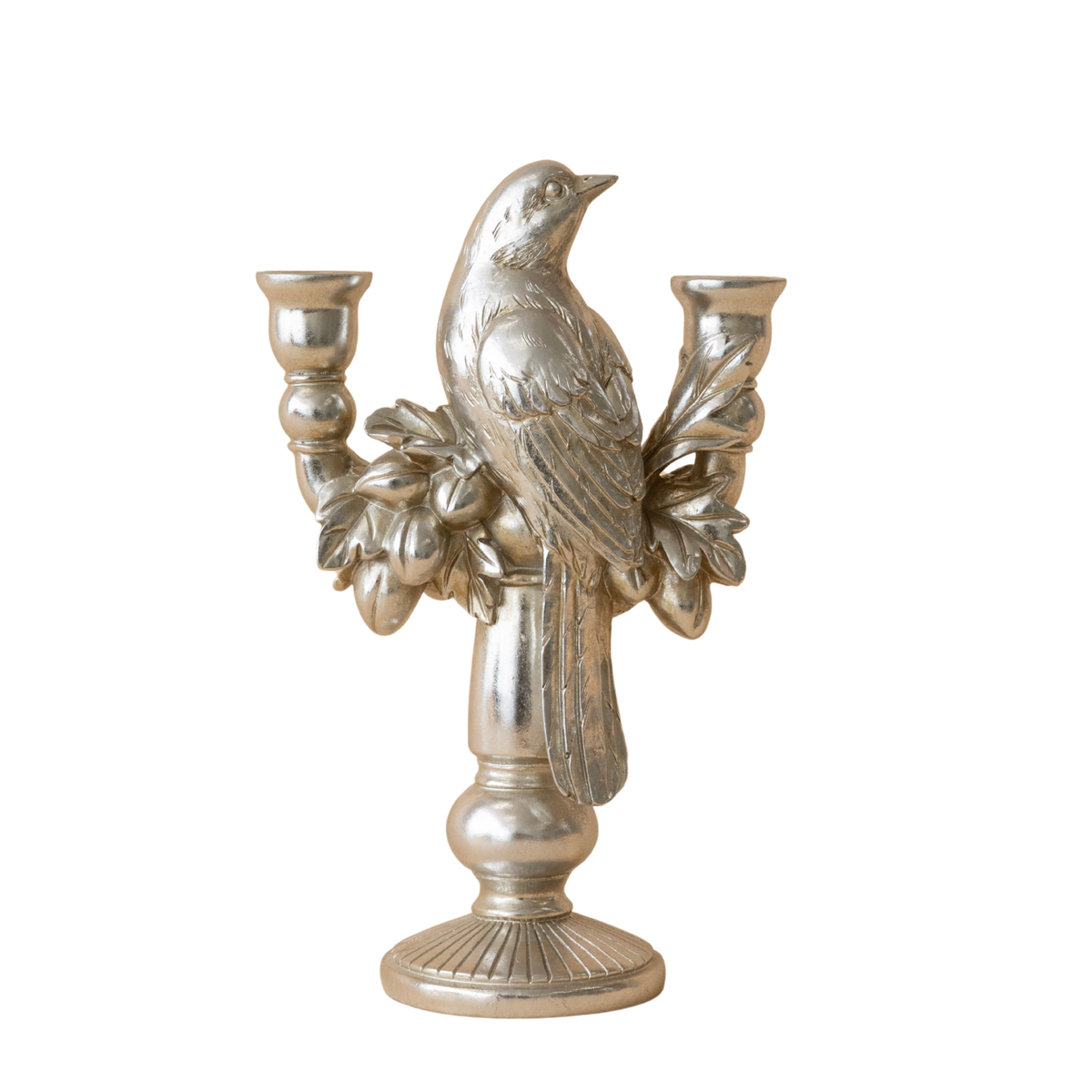Silver bird double candle holder