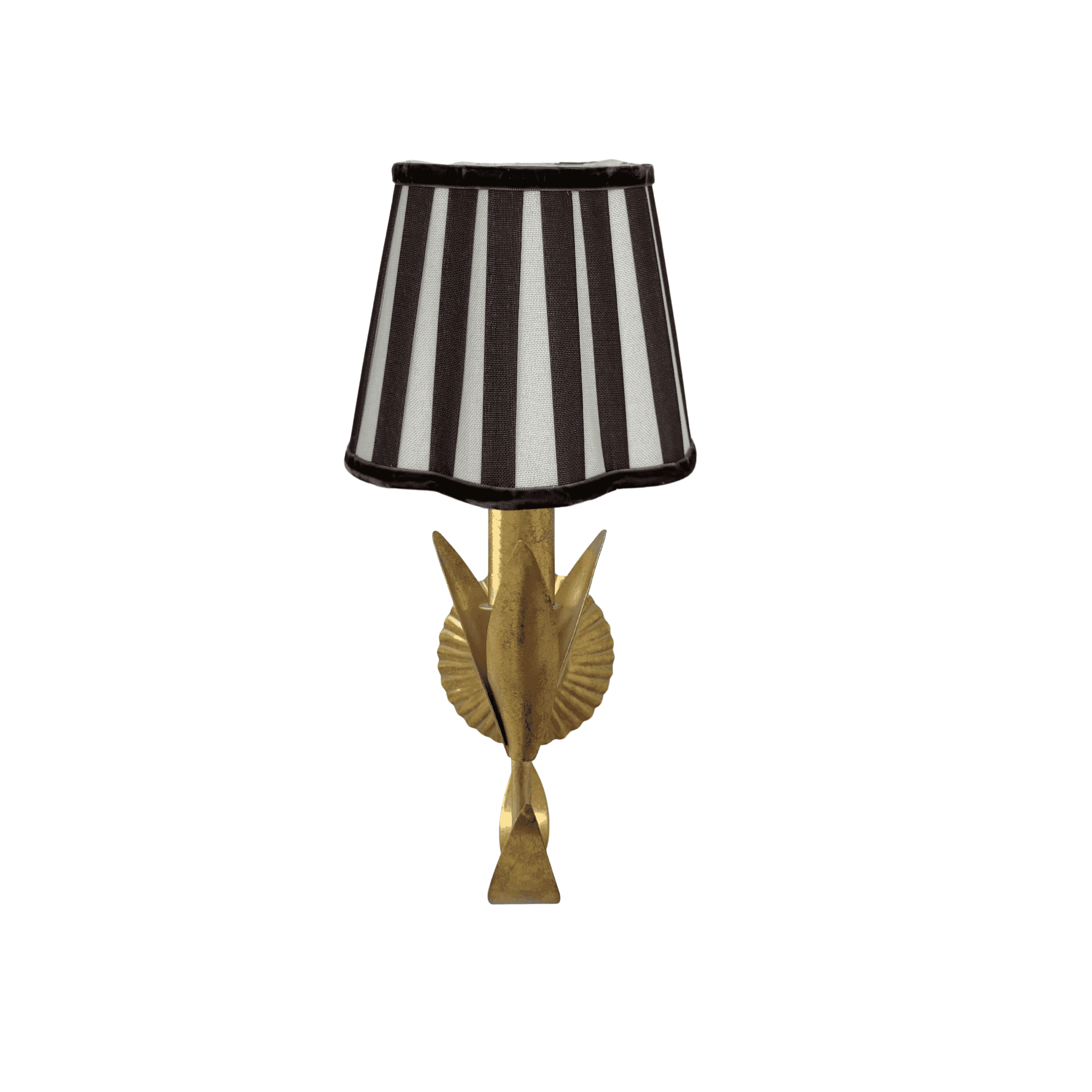 Black Stripe Scallop Lamp Shade and La Fleur Antique Gold Wall Sconce - LUXE AND BEAU