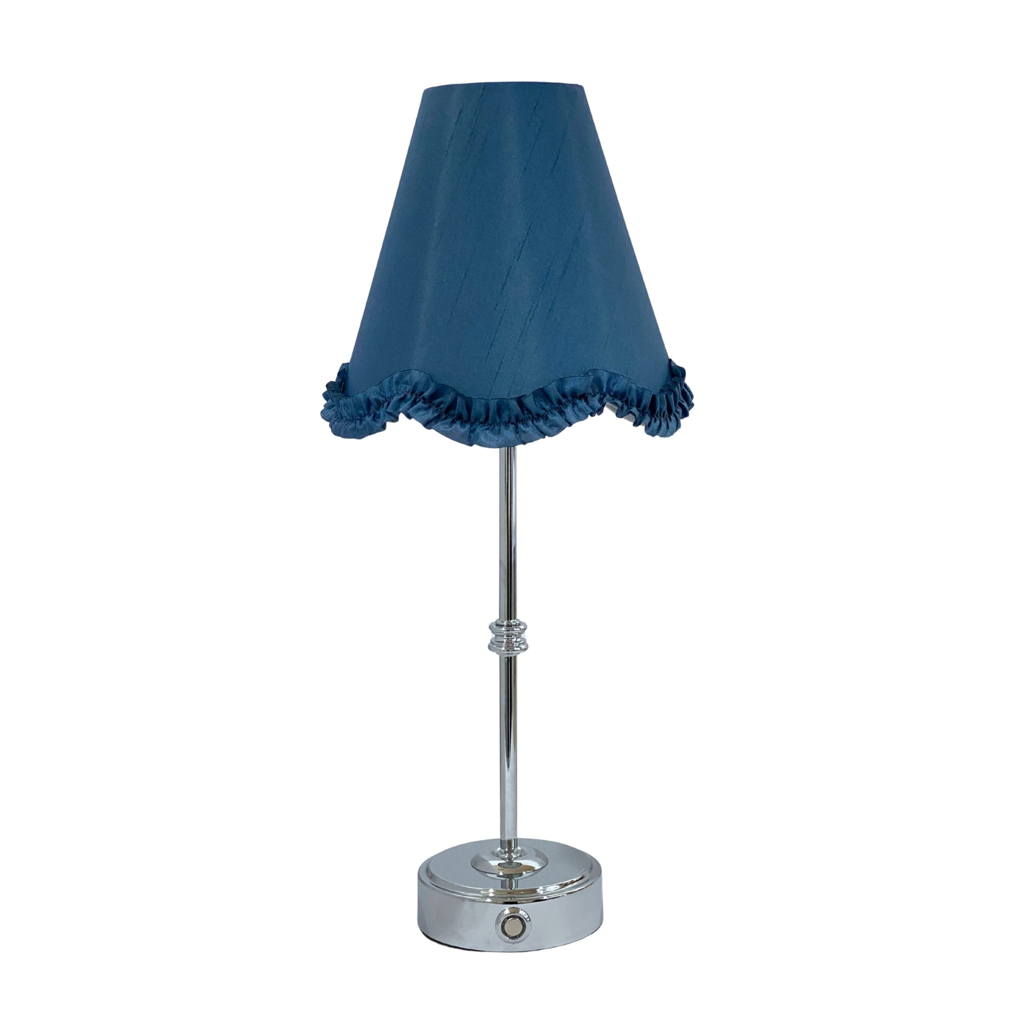 Deep Blue Ruffle Scallop Lamp Shade & Silver Base - Usb Table Lamp - LUXE AND BEAU