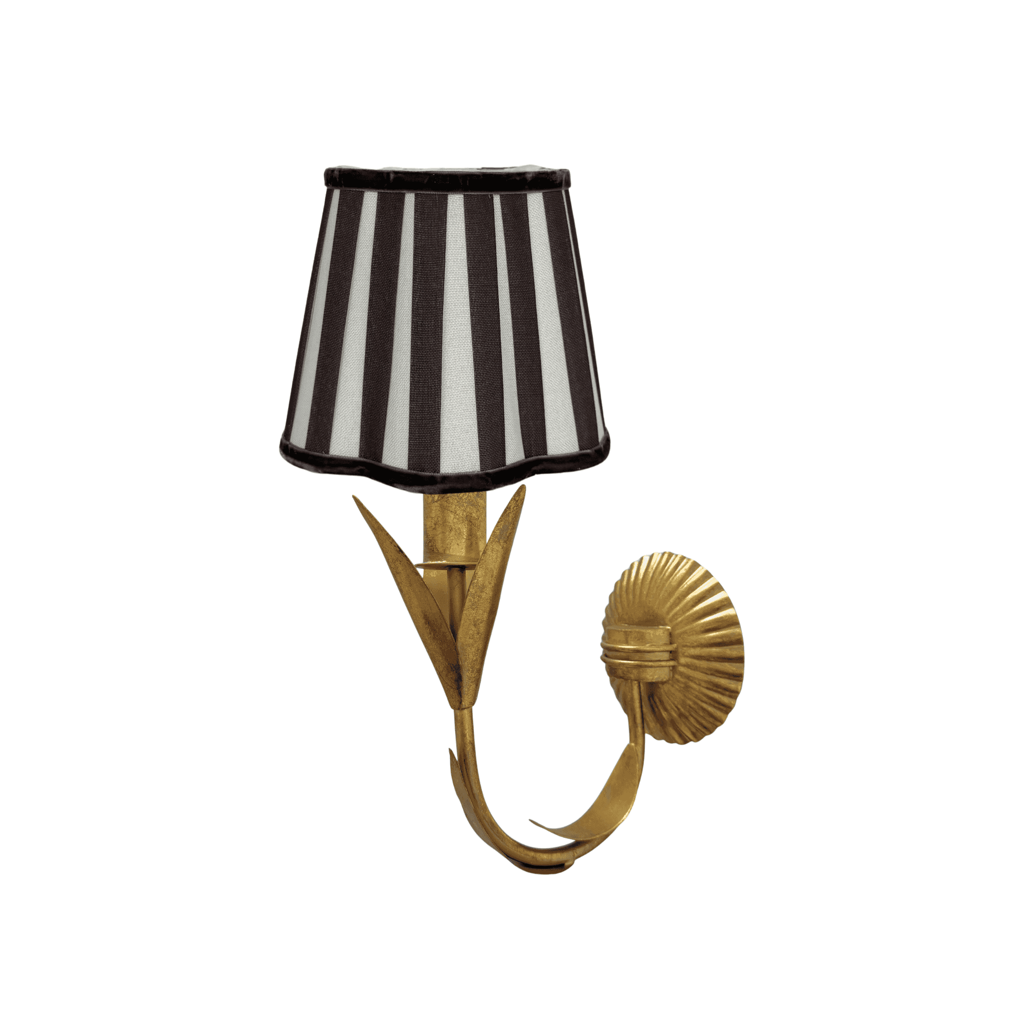 Black Stripe Scallop Lamp Shade and La Fleur Antique Gold Wall Sconce - LUXE AND BEAU