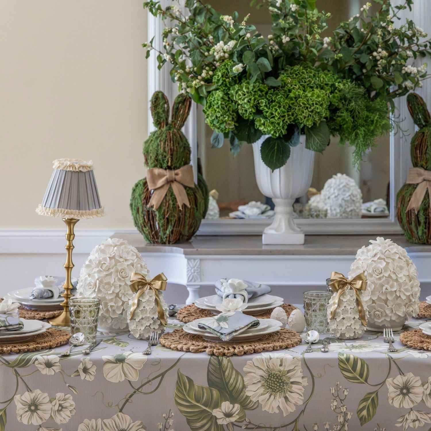 Audrey Grey and Cream Ruffle Lamp Shade & Brass Base - Table Lamp - LUXE AND BEAU