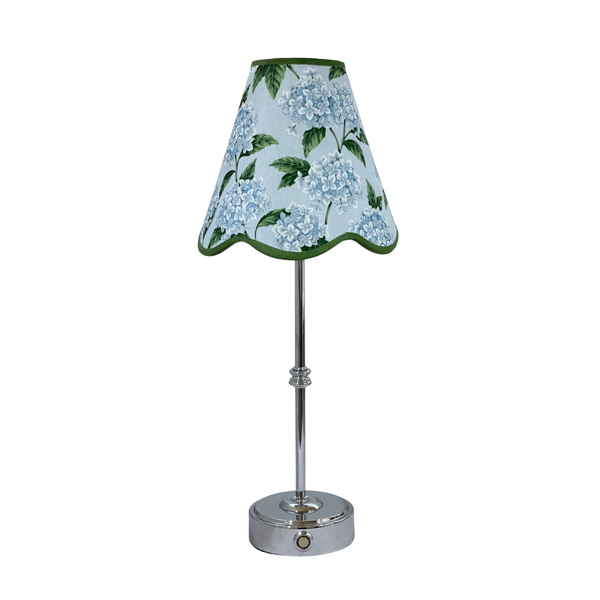 Blue Hydrangea Scallop Lamp Shade & Silver Base - USB Table Lamp - LUXE AND BEAU