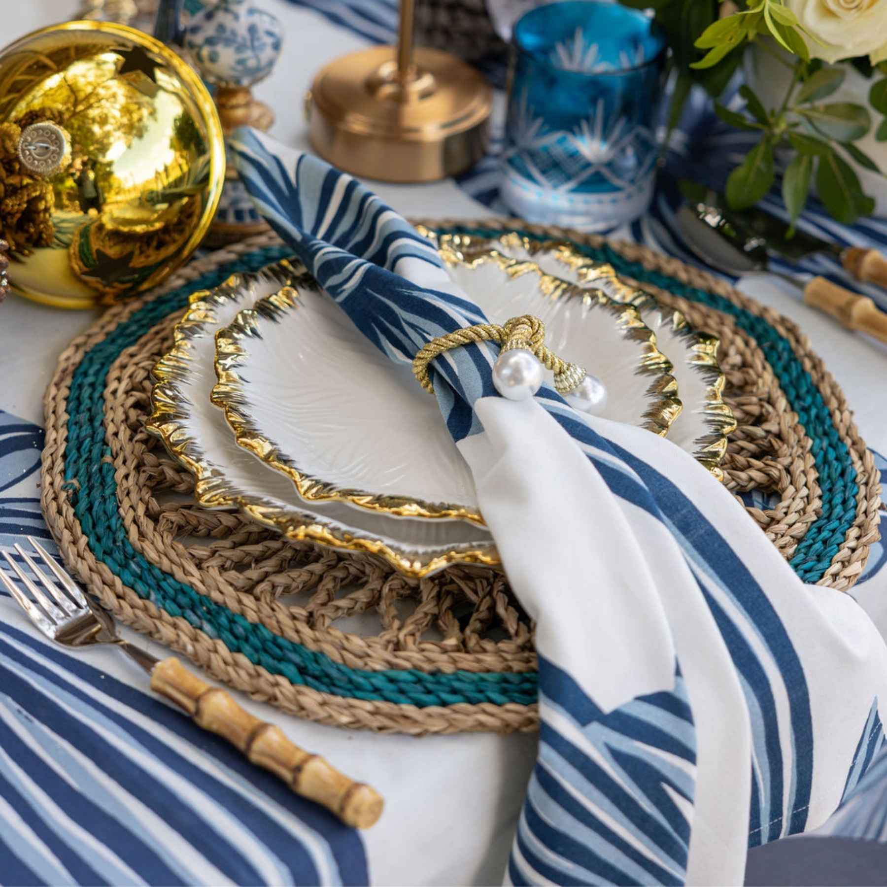 Ocean Blue Bow Napkins (Set of 4) - LUXE AND BEAU