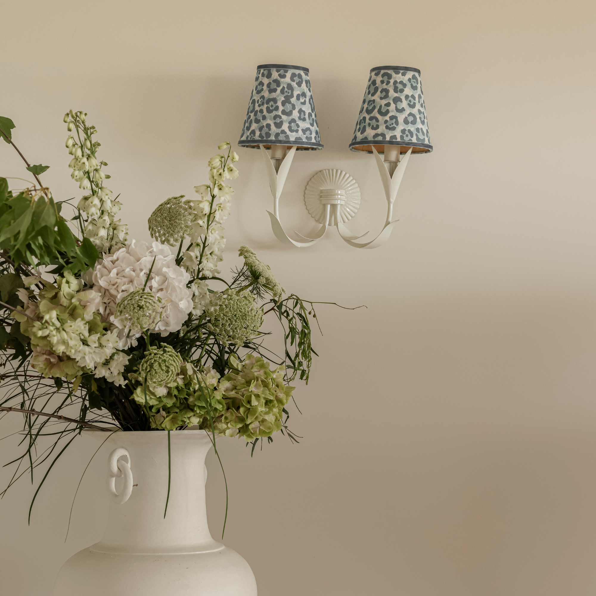 Bleu Leopard Shade and La Fleur Ivory Wall Sconce - LUXE AND BEAU
