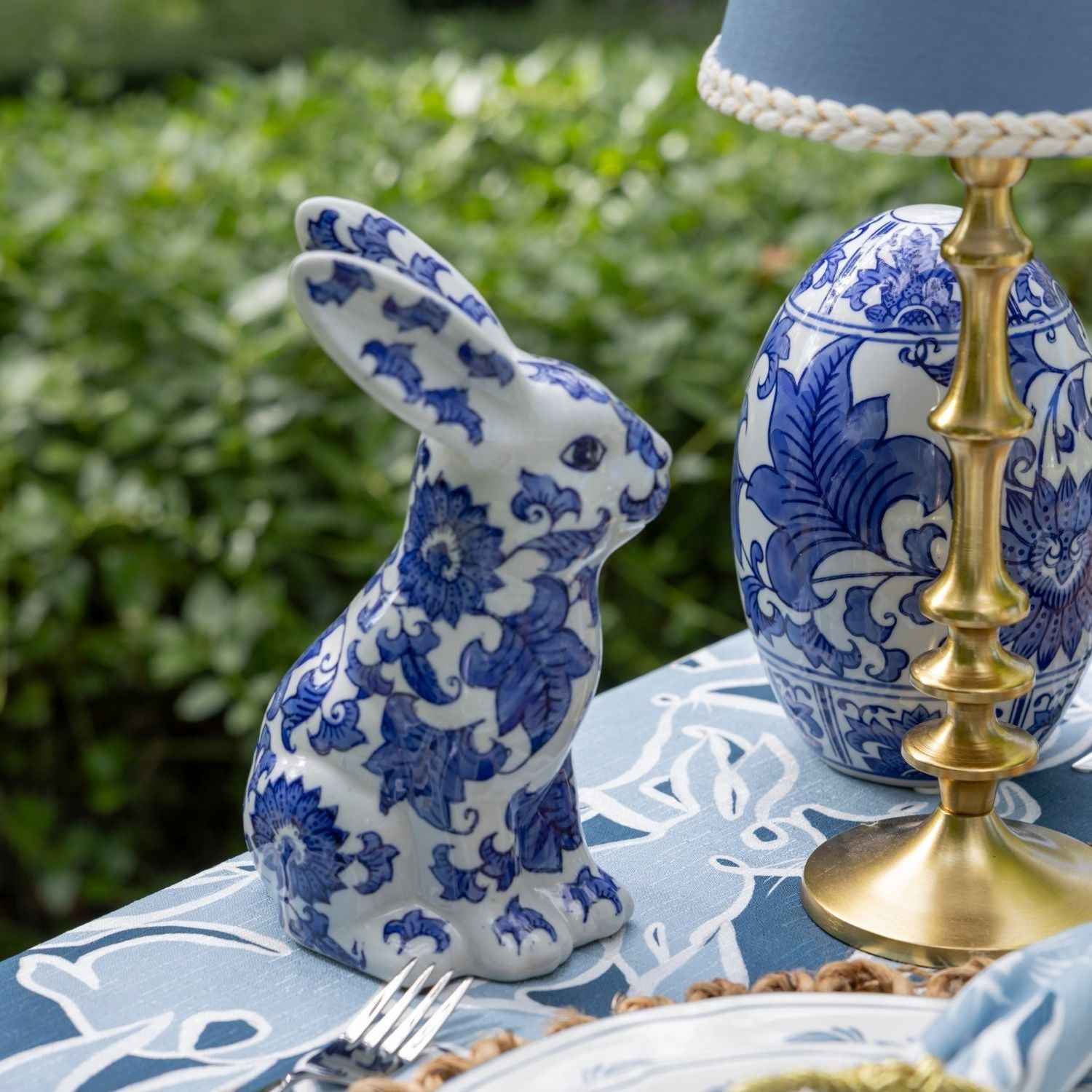 Blue Ceramic Easter Bunnies (Set of 2) - LUXE AND BEAU