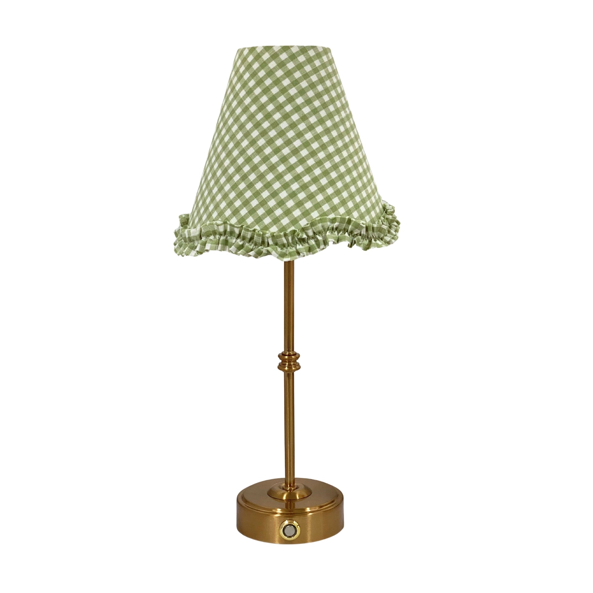 Apple Gingham Scallop Ruffle Shade & Gold Base - USB Table Lamp - LUXE AND BEAU