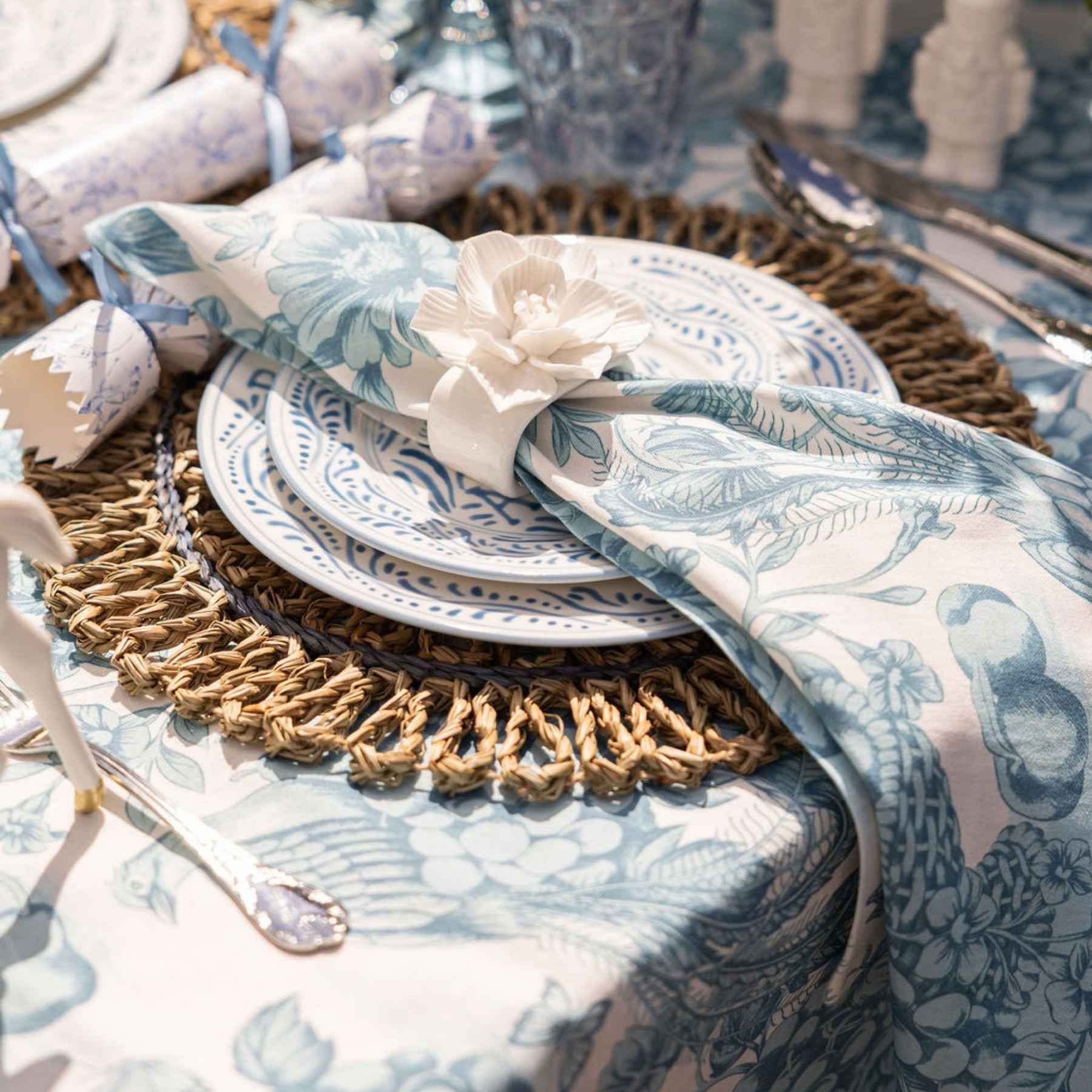 Ocean Blue Fruit Toile Napkins (Set of 4) - LUXE AND BEAU