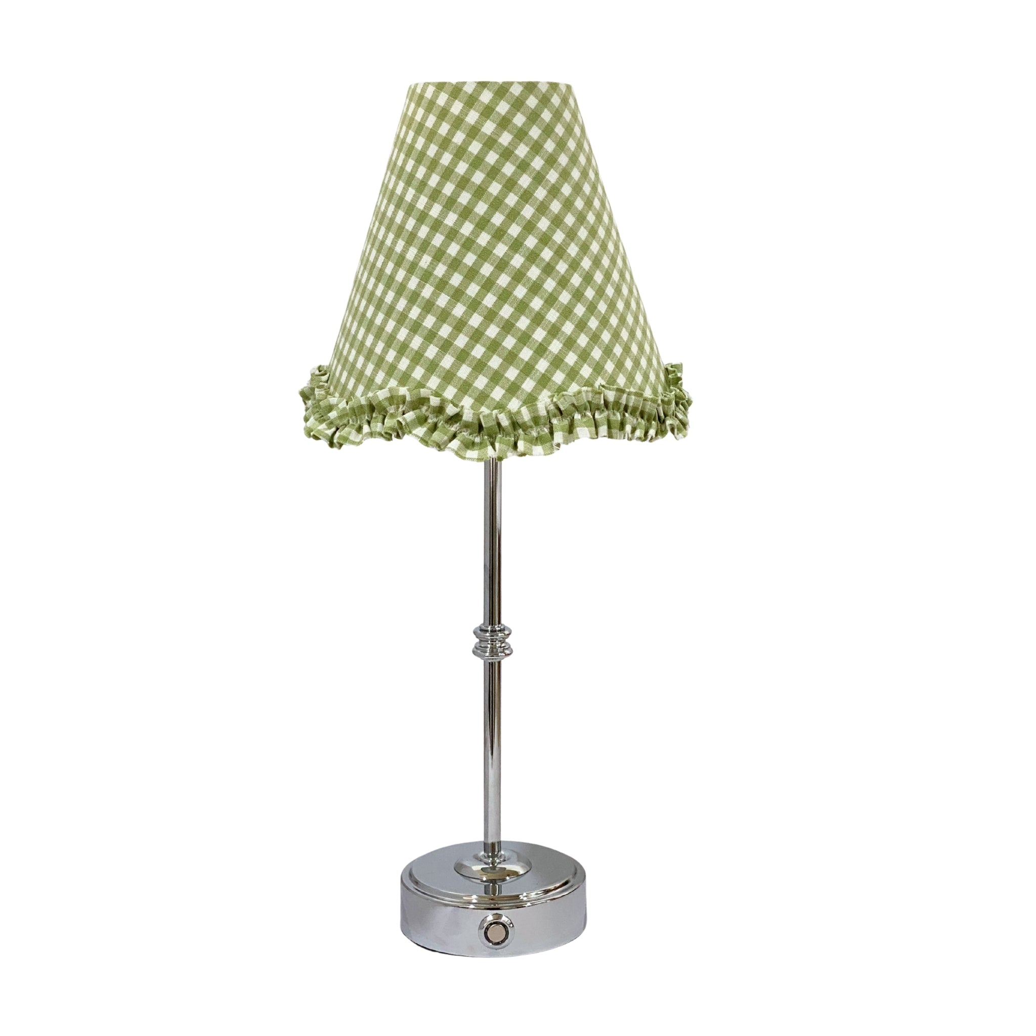 Apple Gingham Ruffle Scallop Lamp Shade & Silver Base - Usb Table Lamp - LUXE AND BEAU