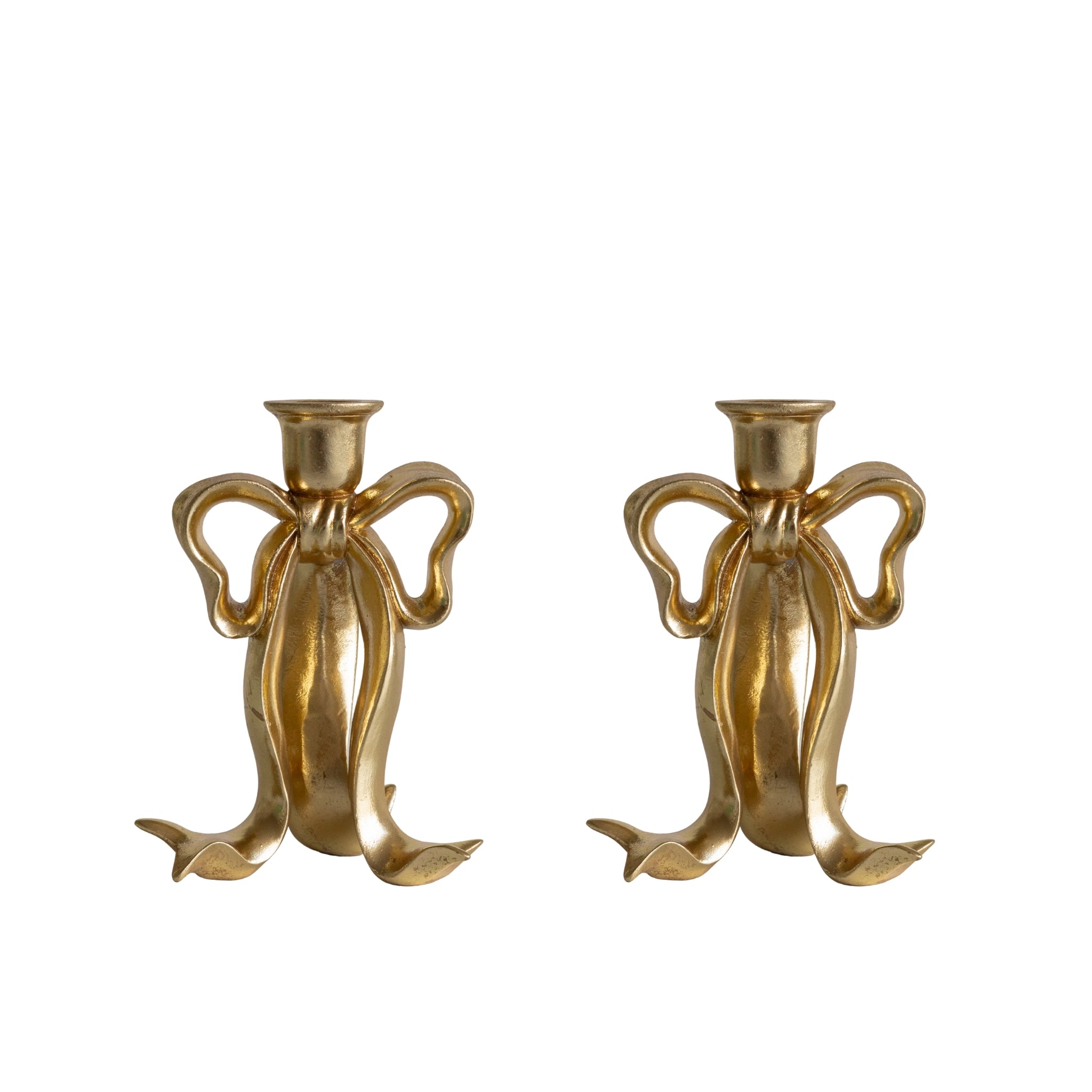 Large Gold Bow Candle Holder (Set of 2) - LUXE AND BEAU