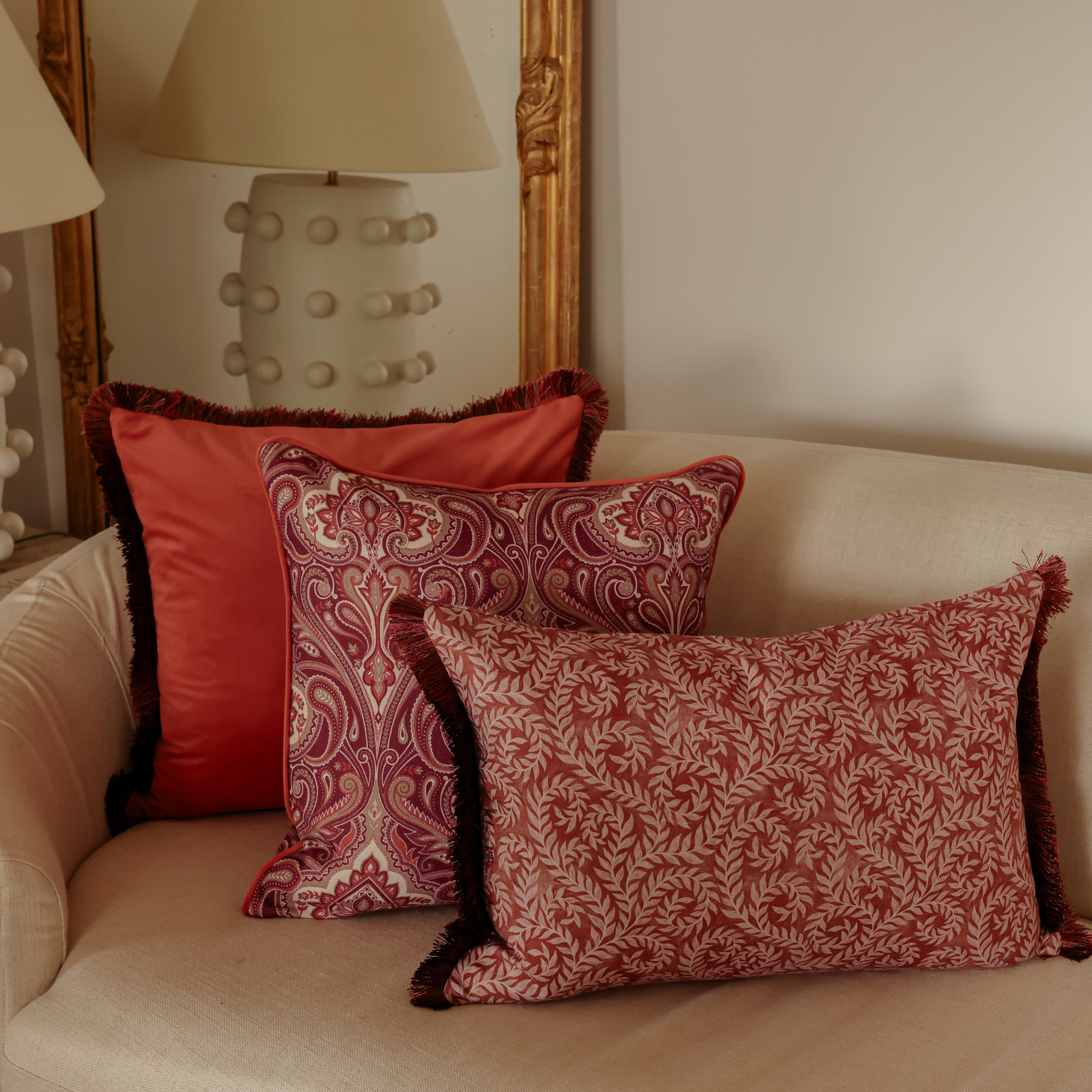 Twill Fringe Terracotta Vine Cushion Cover 40x60cm - LUXE AND BEAU