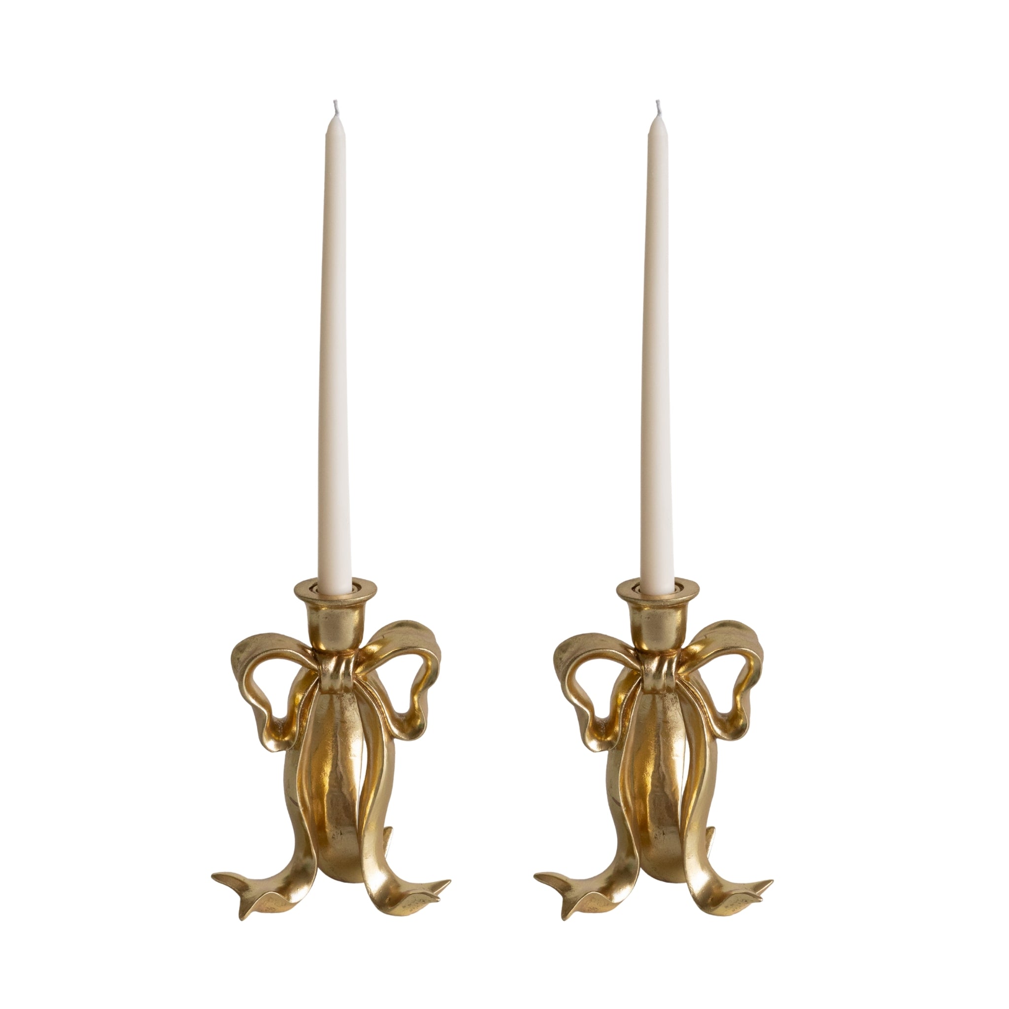 Large Gold Bow Candle Holder (Set of 2) - LUXE AND BEAU
