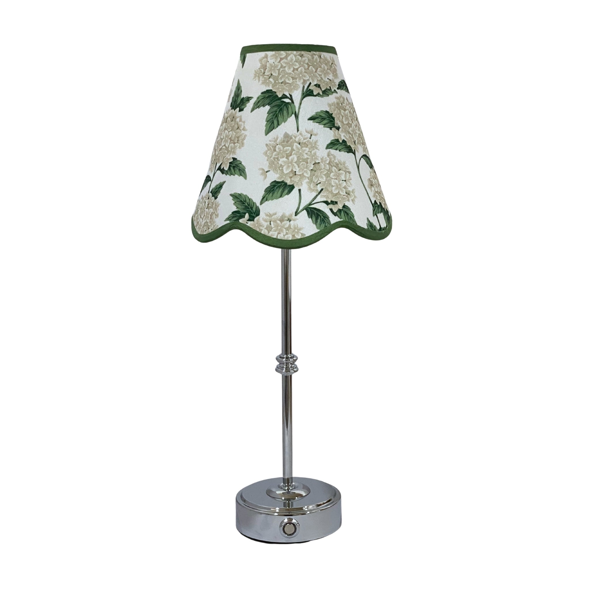 Cream Hydrangea Scallop Lamp Shade & Silver Base - USB Table Lamp - LUXE AND BEAU