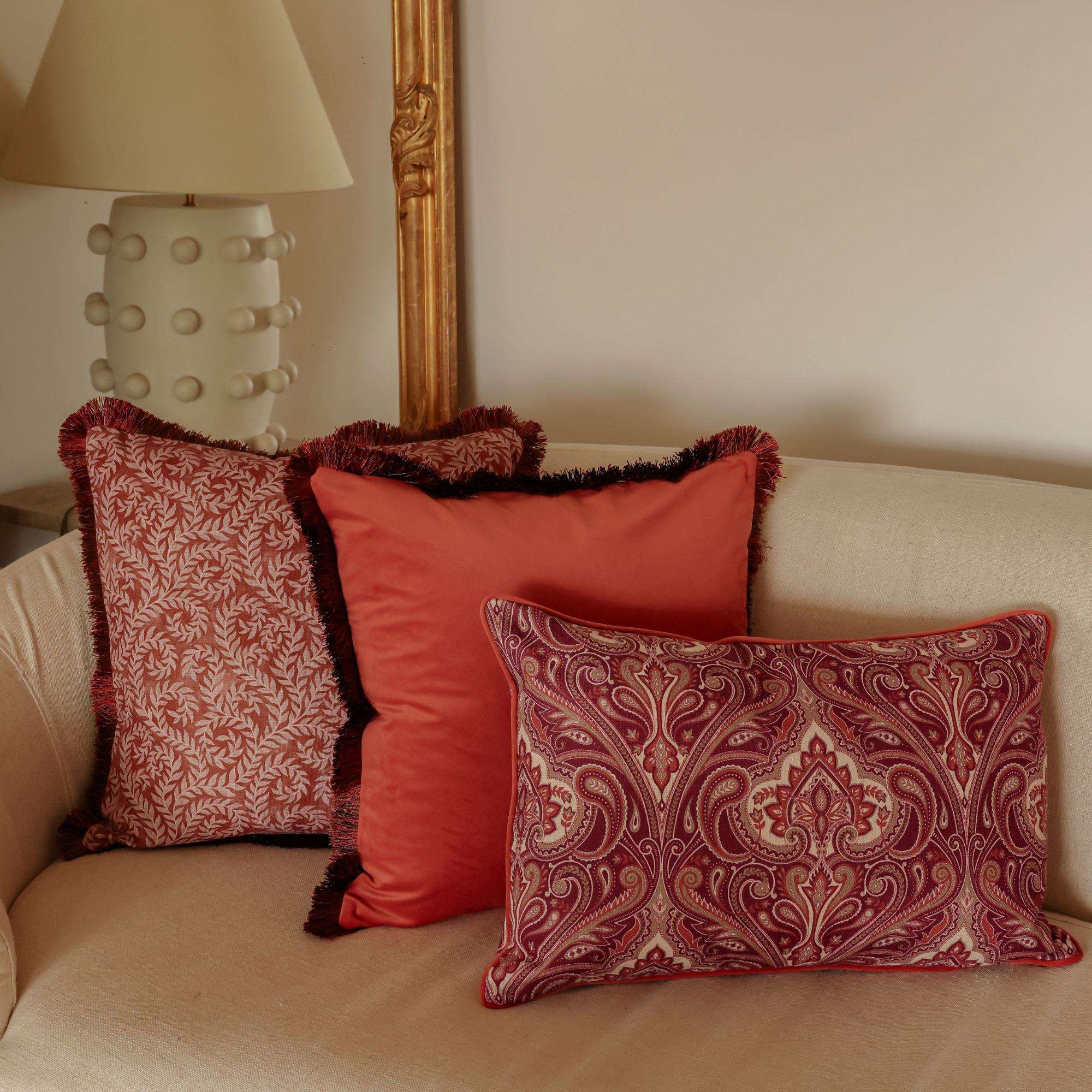 Twill Fringe Terracotta Vine Cushion Cover 50x50cm - LUXE AND BEAU