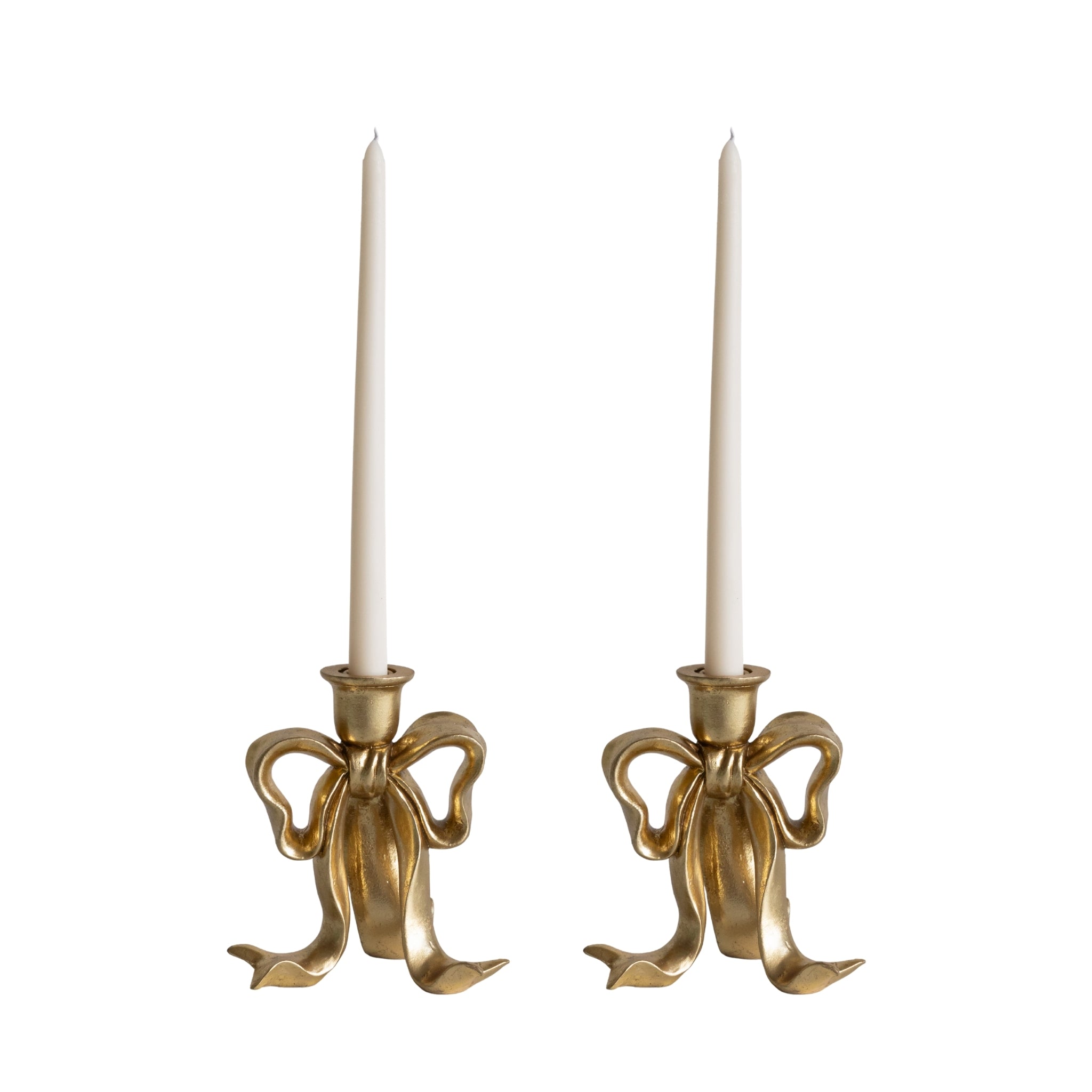 Medium Gold Bow Candle Holder (Set of 2) - LUXE AND BEAU
