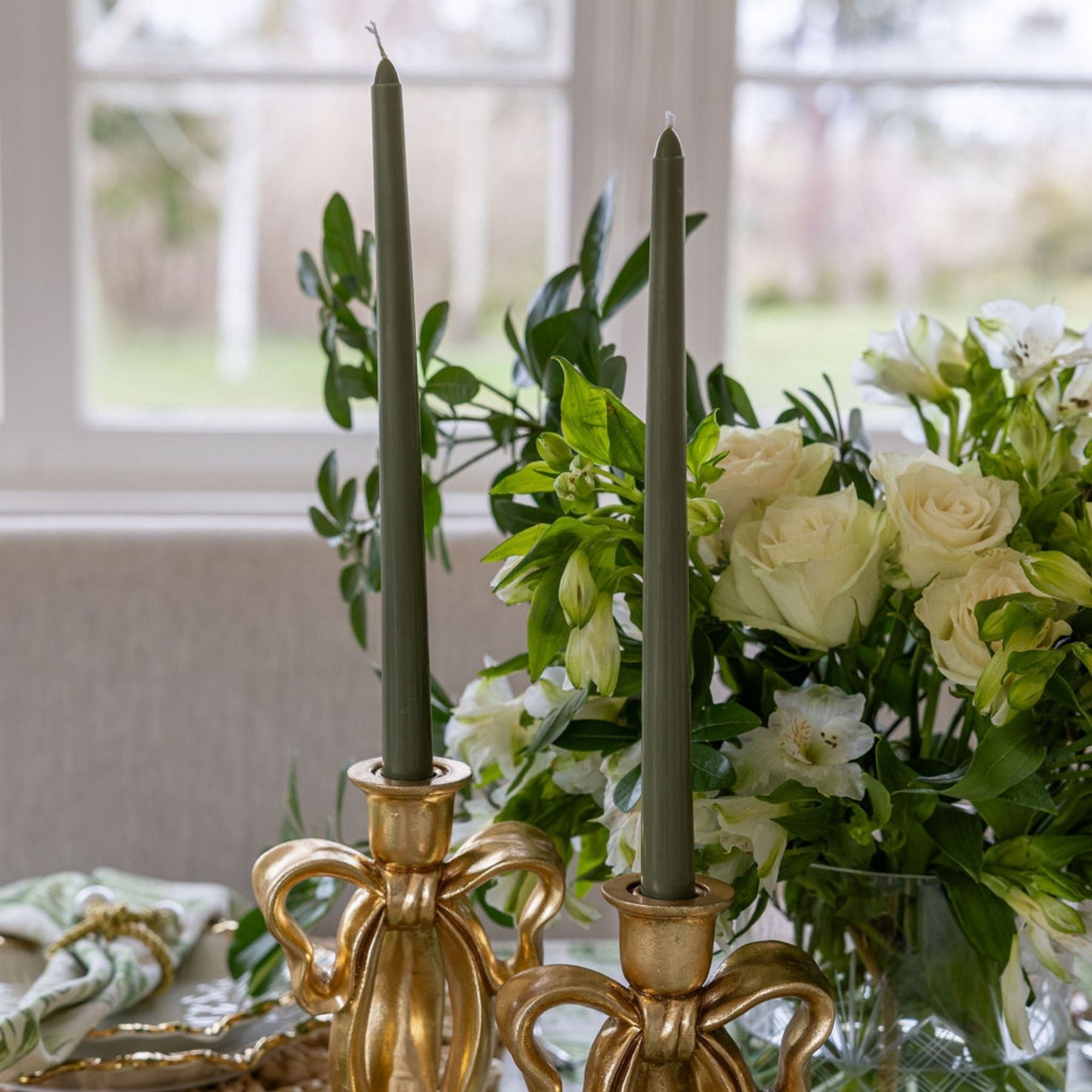 Green Moss Taper Candles (Set of 4) - LUXE AND BEAU