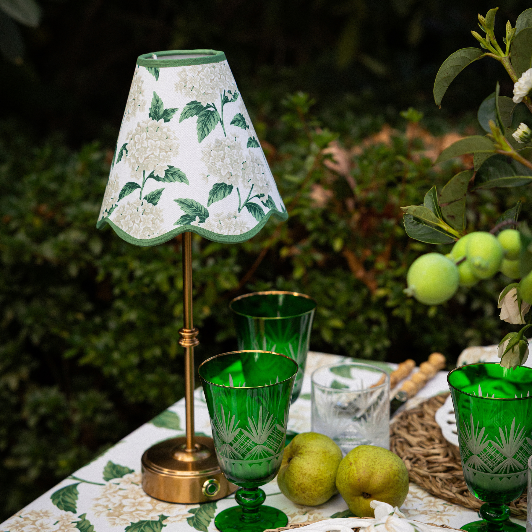 Cream Hydrangea Scallop Lamp Shade & Gold Base - USB Table Lamp - LUXE AND BEAU